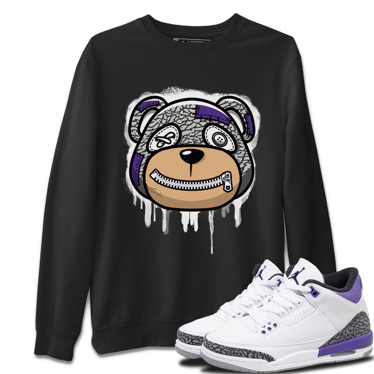 Jordan 3 Dark Iris Sneaker Matching T-Shirt Bear Face Sneaker Tees Jordan 3 Dark Iris Sneaker Release Tees Crew Neck Tees