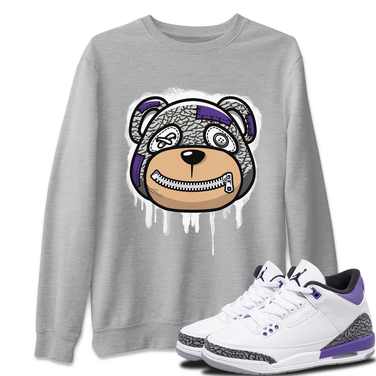 Jordan 3 Dark Iris Sneaker Matching T-Shirt Bear Face Sneaker Tees Jordan 3 Dark Iris Sneaker Release Tees Crew Neck Tees