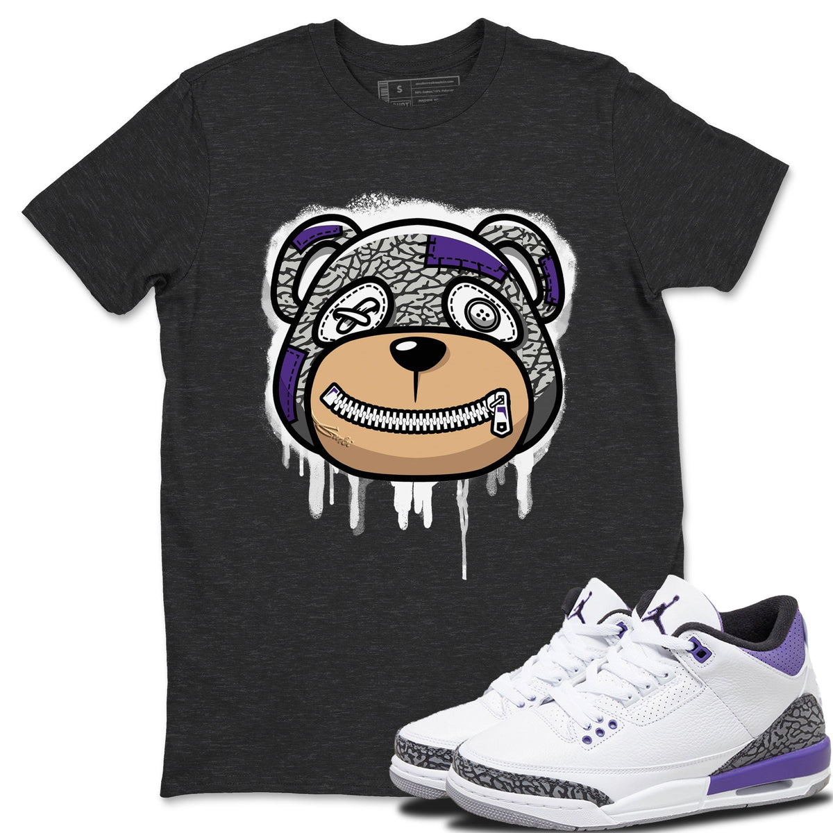 Jordan 3 Dark Iris Sneaker Matching T-Shirt Bear Face Sneaker Tees Jordan 3 Dark Iris Sneaker Release Tees Crew Neck Tees