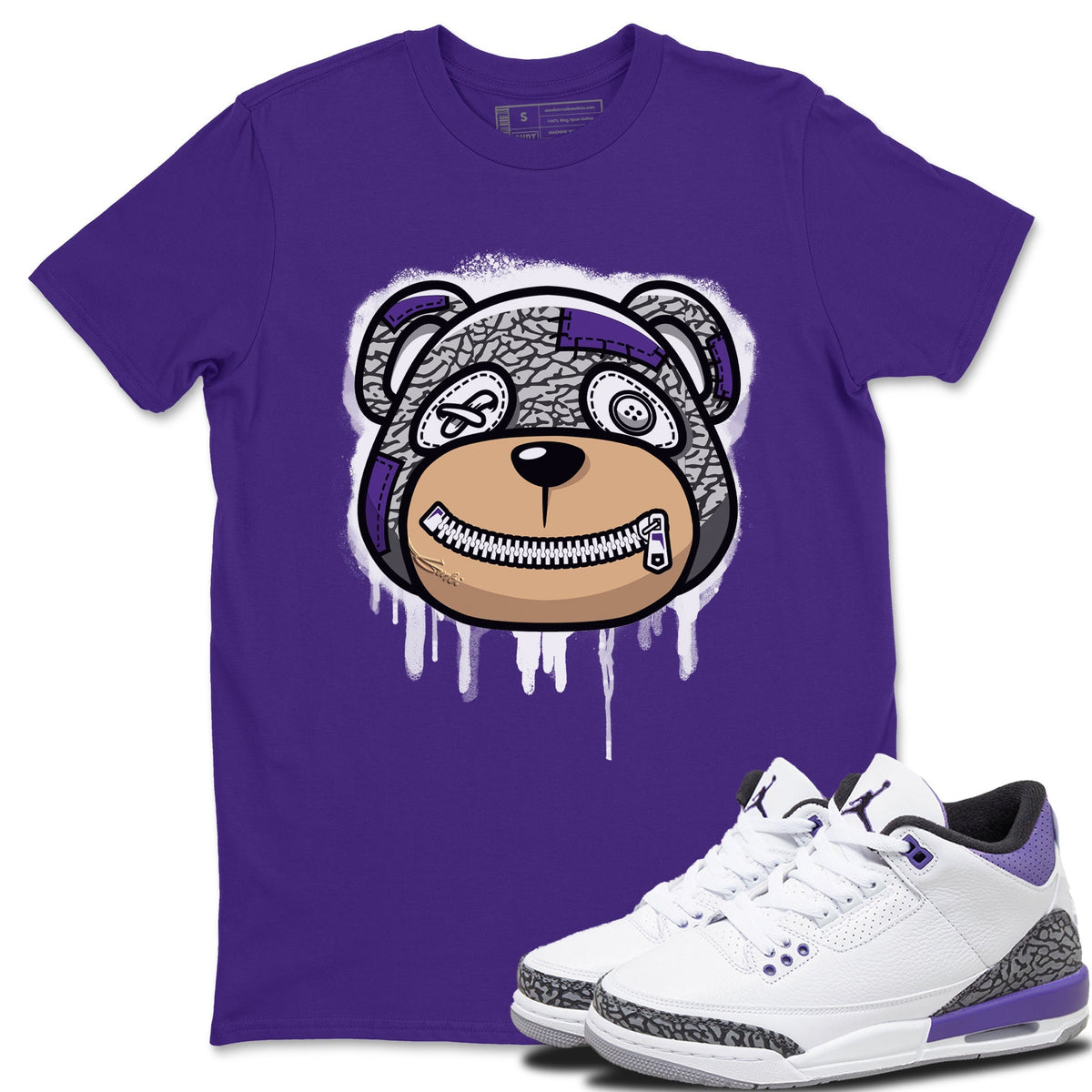 Jordan 3 Dark Iris Sneaker Matching T-Shirt Bear Face Sneaker Tees Jordan 3 Dark Iris Sneaker Release Tees Crew Neck Tees
