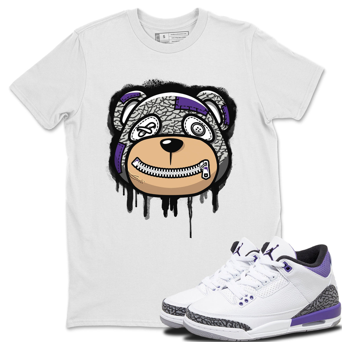 Jordan 3 Dark Iris Sneaker Matching T-Shirt Bear Face Sneaker Tees Jordan 3 Dark Iris Sneaker Release Tees Crew Neck Tees