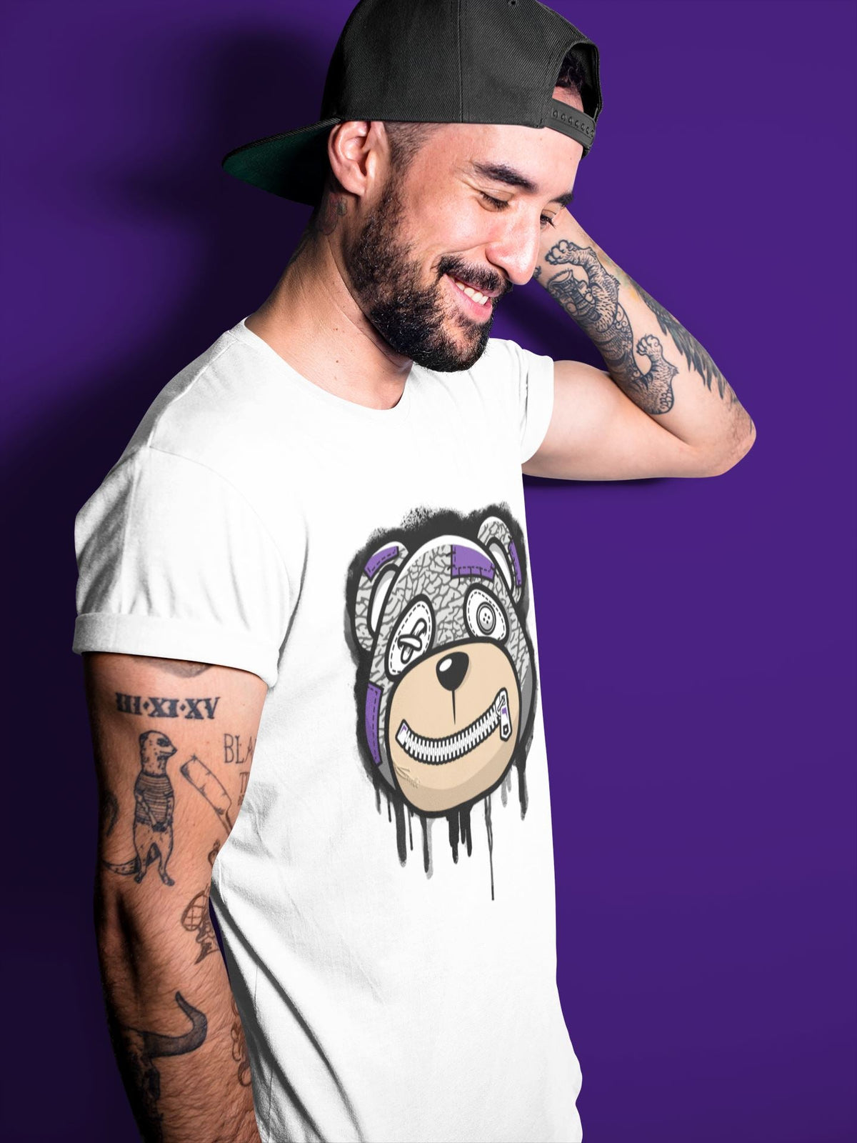 Jordan 3 Dark Iris Sneaker Matching T-Shirt Bear Face Sneaker Tees Jordan 3 Dark Iris Sneaker Release Tees Crew Neck Tees