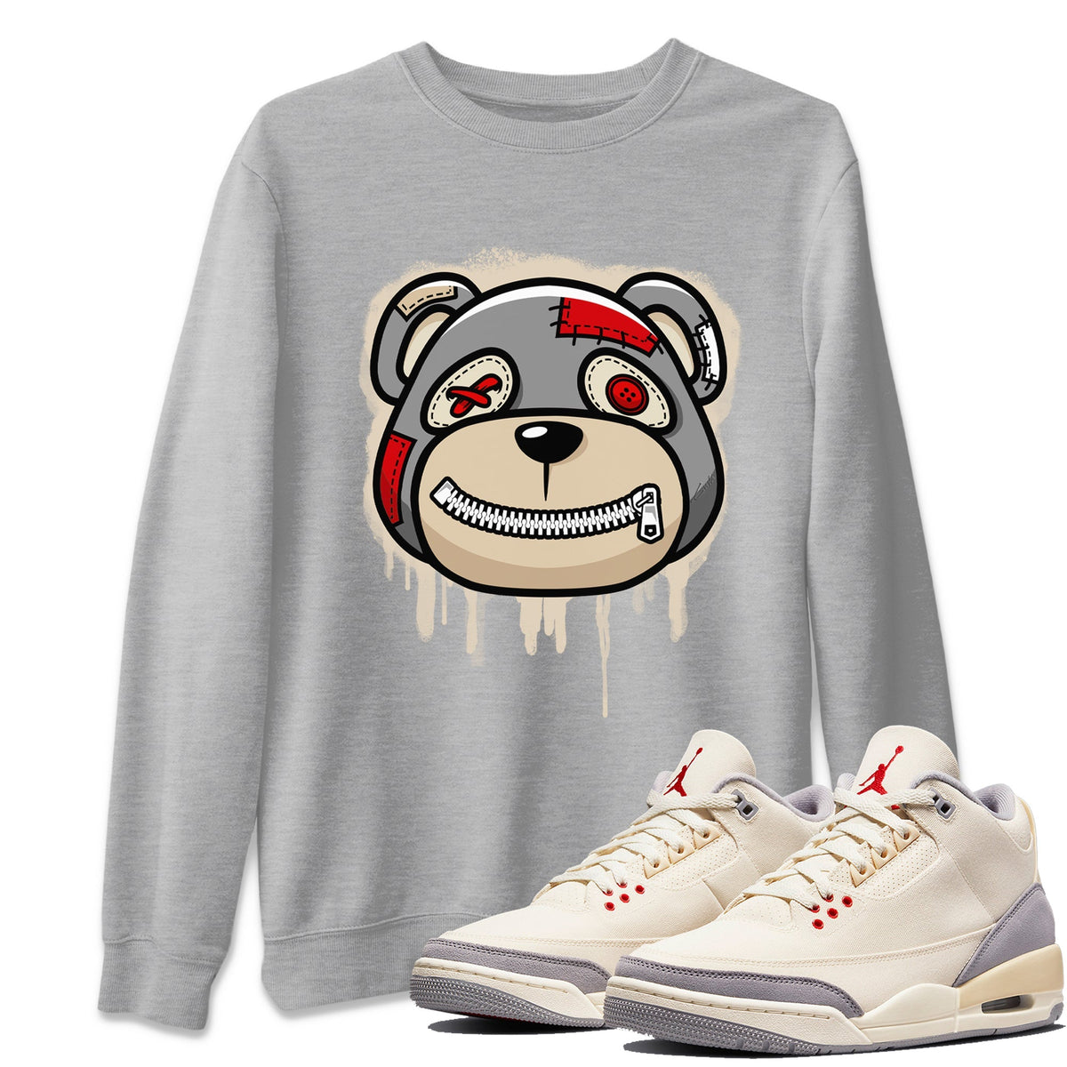 Jordan 3 Muslin Sneaker Matching T-Shirt Bear Face Sneaker Tees Jordan 3 Muslin Sneaker Release Tees Crew Neck Tees