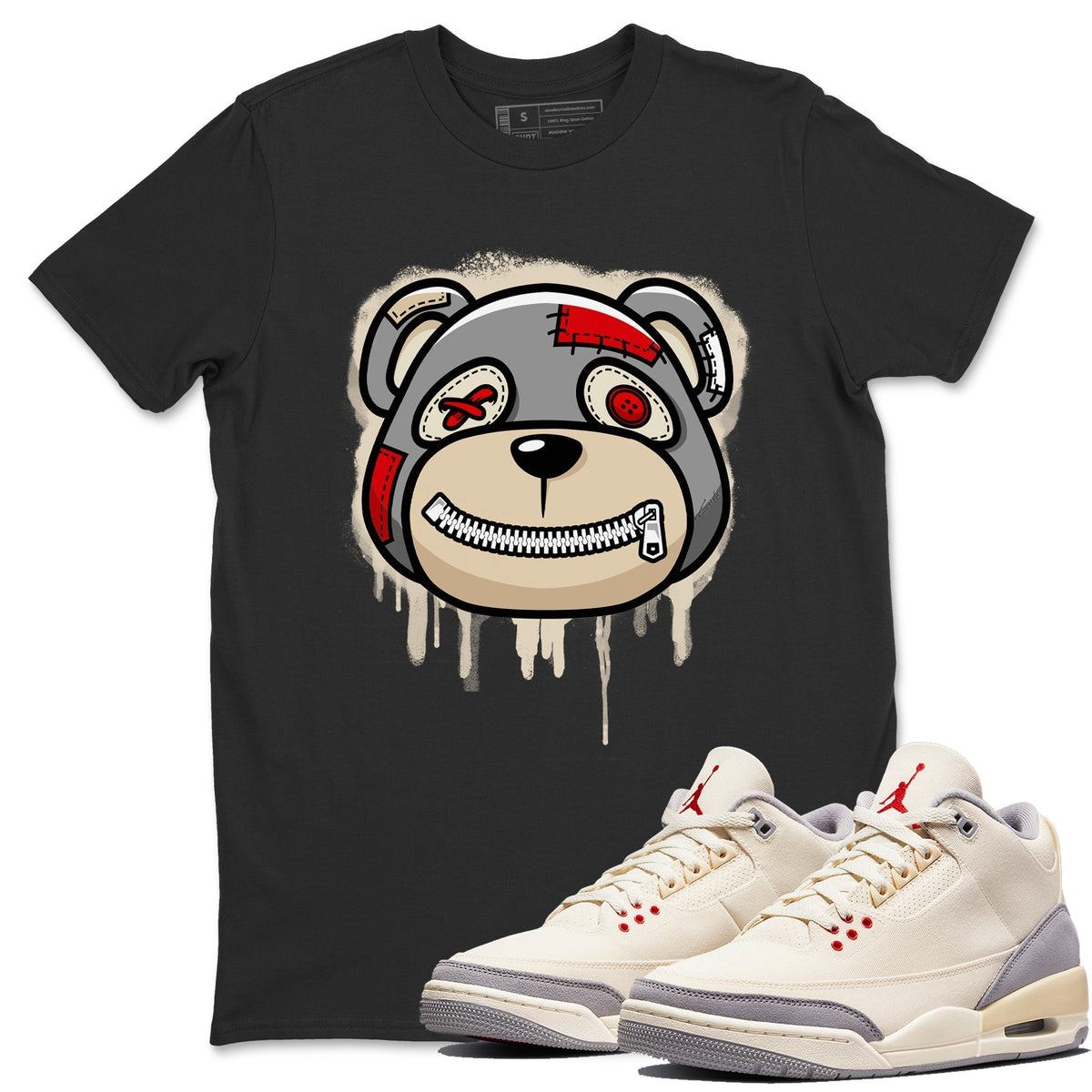 Jordan 3 Muslin Sneaker Matching T-Shirt Bear Face Sneaker Tees Jordan 3 Muslin Sneaker Release Tees Crew Neck Tees