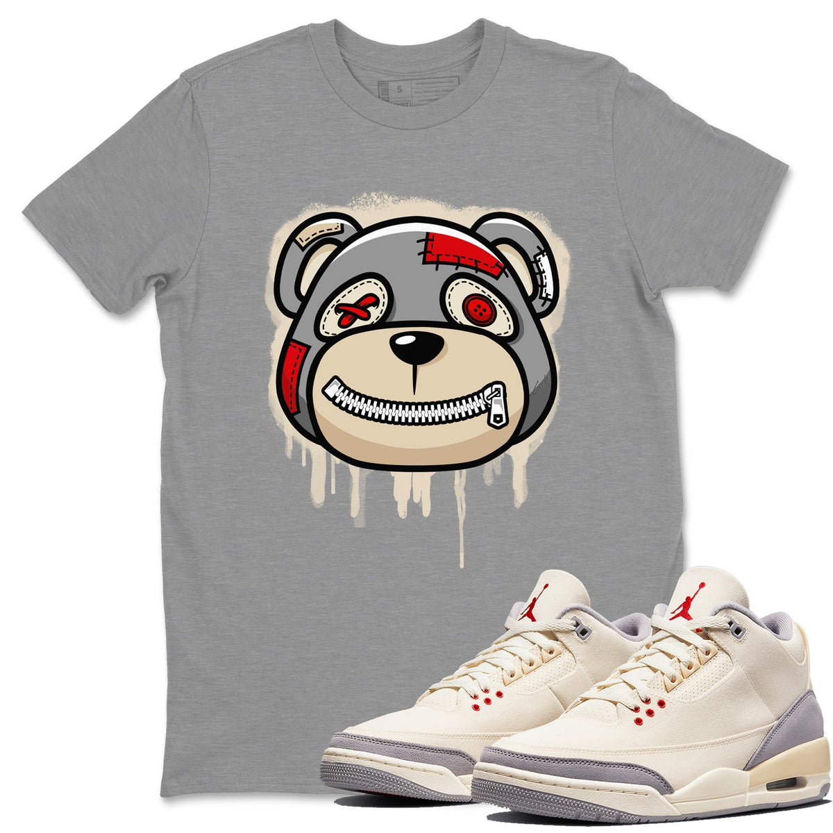 Jordan 3 Muslin Sneaker Matching T-Shirt Bear Face Sneaker Tees Jordan 3 Muslin Sneaker Release Tees Crew Neck Tees