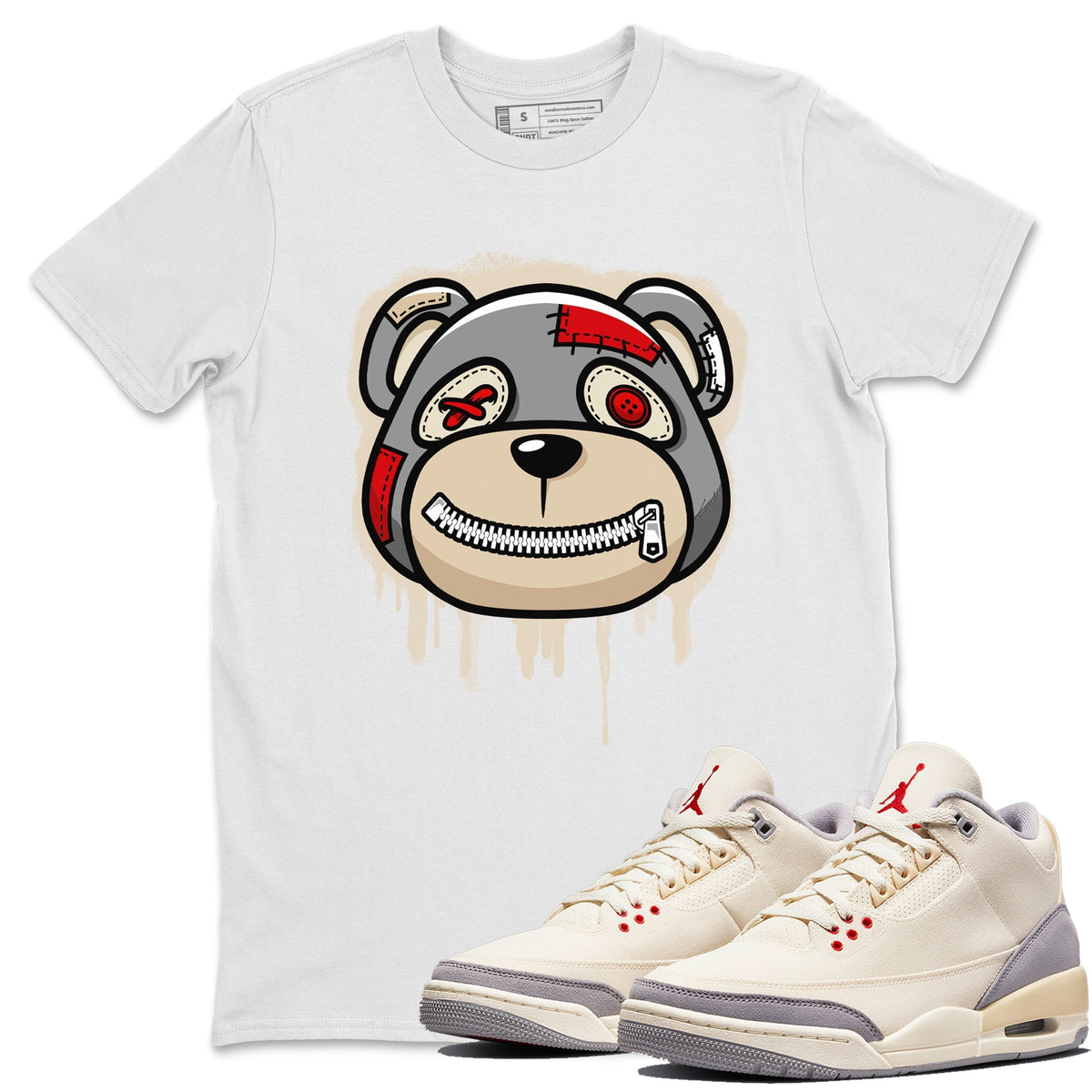 Jordan 3 Muslin Sneaker Matching T-Shirt Bear Face Sneaker Tees Jordan 3 Muslin Sneaker Release Tees Crew Neck Tees