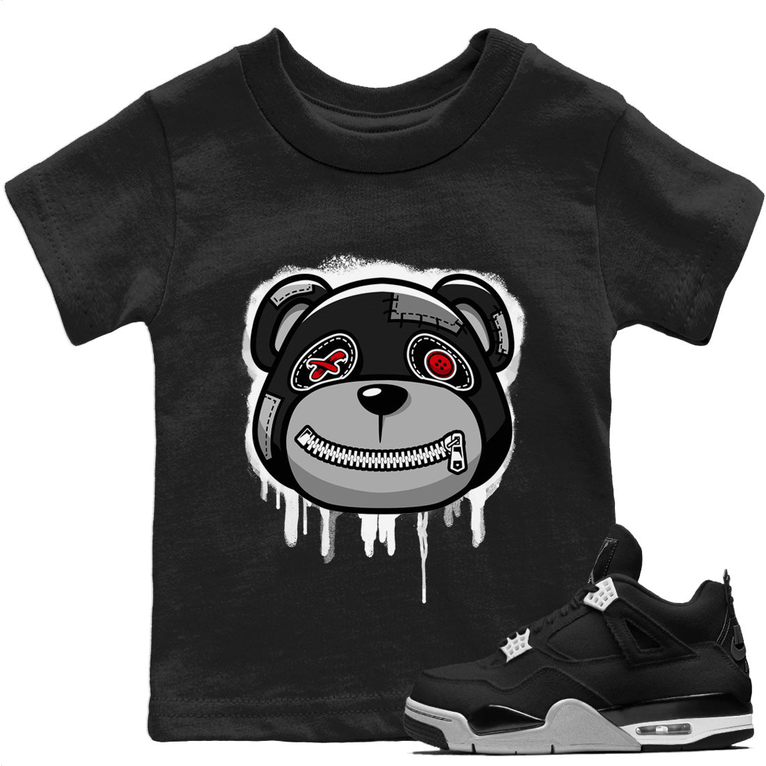 Jordan 4 Black Canvas Sneaker Matching T-Shirt Bear Face Sneaker Tees Jordan 4 Black Canvas Sneaker Release Tees Kids Shirts