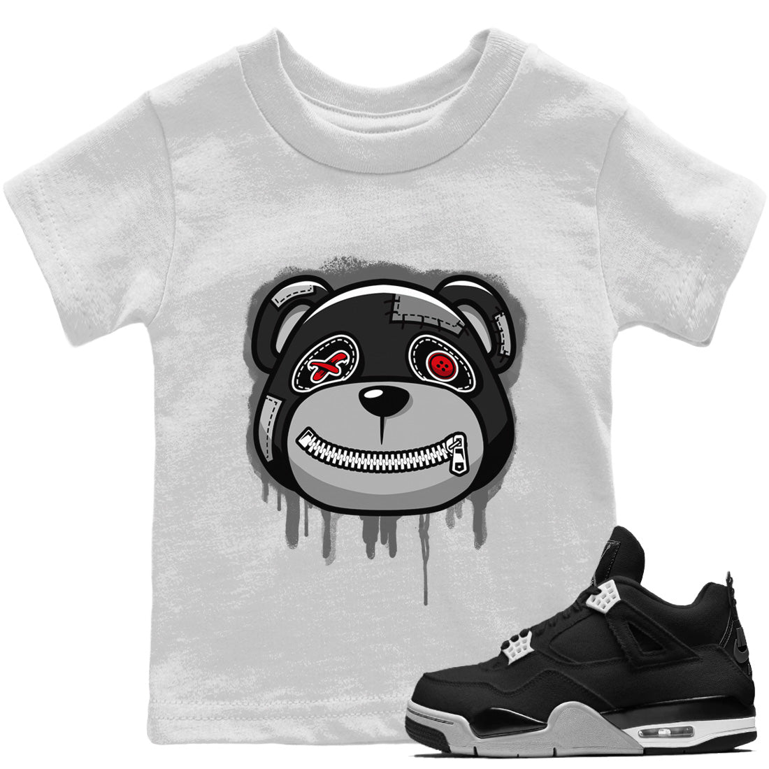 Jordan 4 Black Canvas Sneaker Matching T-Shirt Bear Face Sneaker Tees Jordan 4 Black Canvas Sneaker Release Tees Kids Shirts