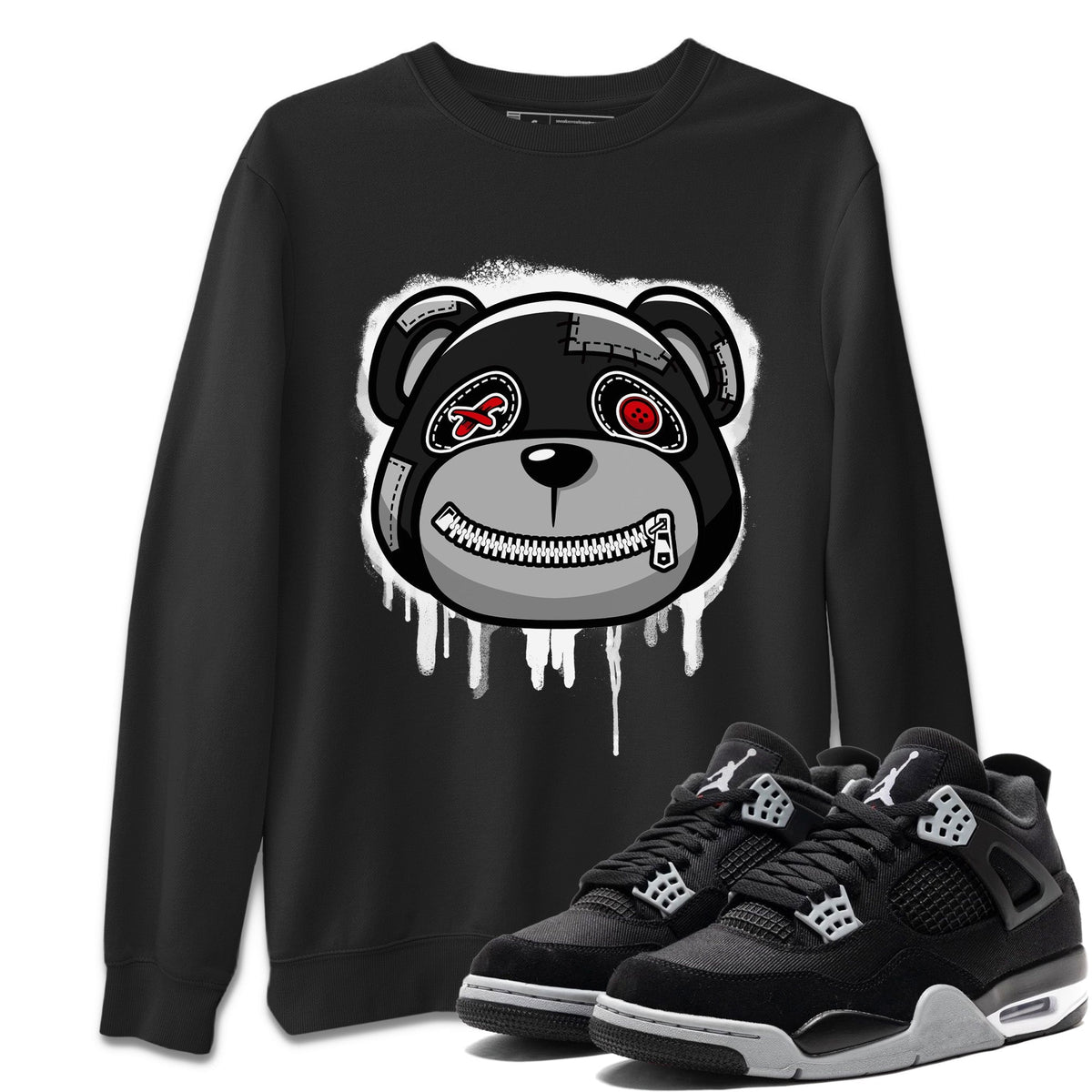 Jordan 4 Black Canvas Sneaker Matching T-Shirt Bear Face Sneaker Tees Jordan 4 Black Canvas Sneaker Release Tees Crew Neck Tees