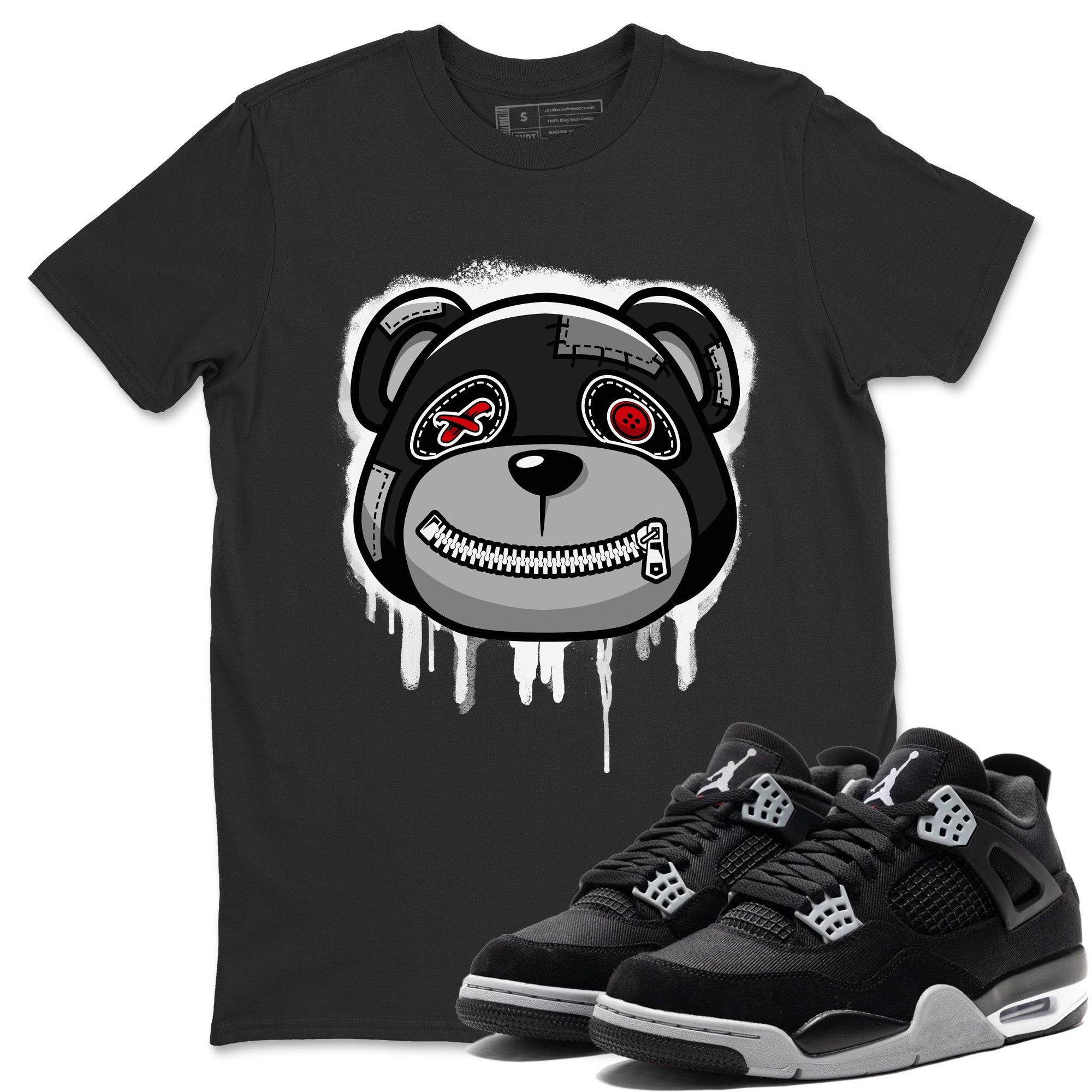Jordan 4 Black Canvas Sneaker Matching T-Shirt Bear Face Sneaker Tees Jordan 4 Black Canvas Sneaker Release Tees Crew Neck Tees