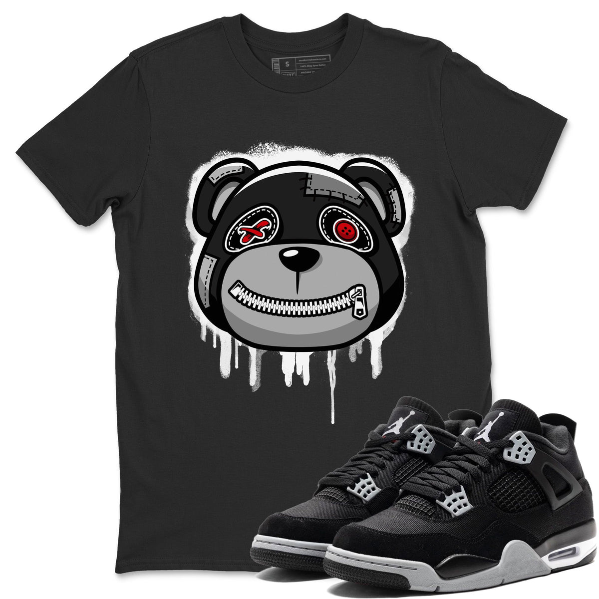 Jordan 4 Black Canvas Sneaker Matching T-Shirt Bear Face Sneaker Tees Jordan 4 Black Canvas Sneaker Release Tees Crew Neck Tees