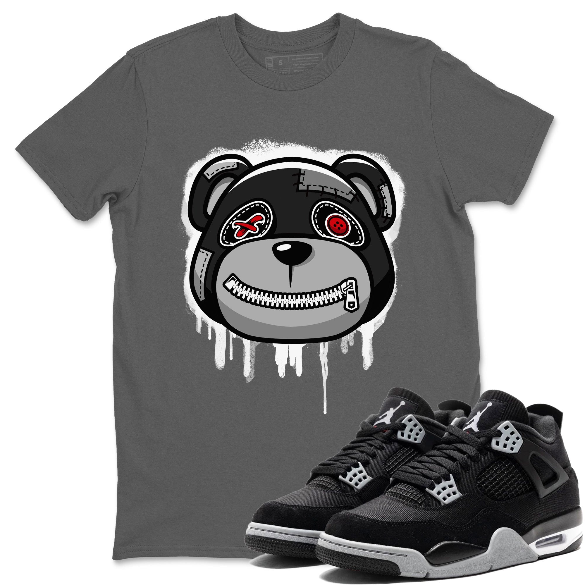 Jordan 4 Black Canvas Sneaker Matching T-Shirt Bear Face Sneaker Tees Jordan 4 Black Canvas Sneaker Release Tees Crew Neck Tees
