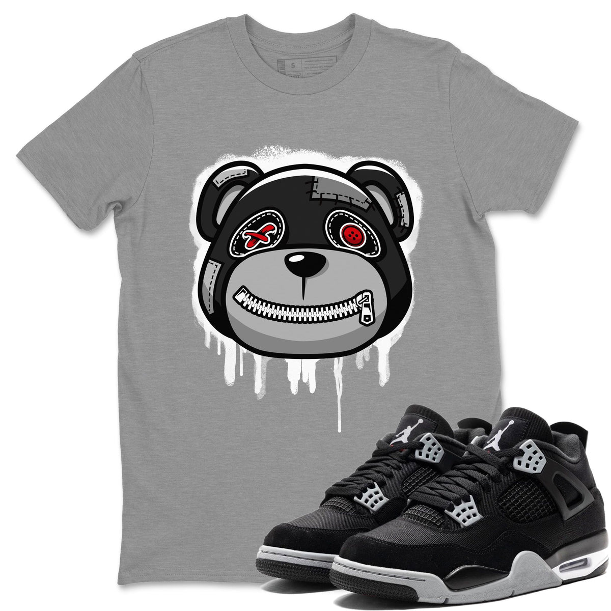 Jordan 4 Black Canvas Sneaker Matching T-Shirt Bear Face Sneaker Tees Jordan 4 Black Canvas Sneaker Release Tees Crew Neck Tees
