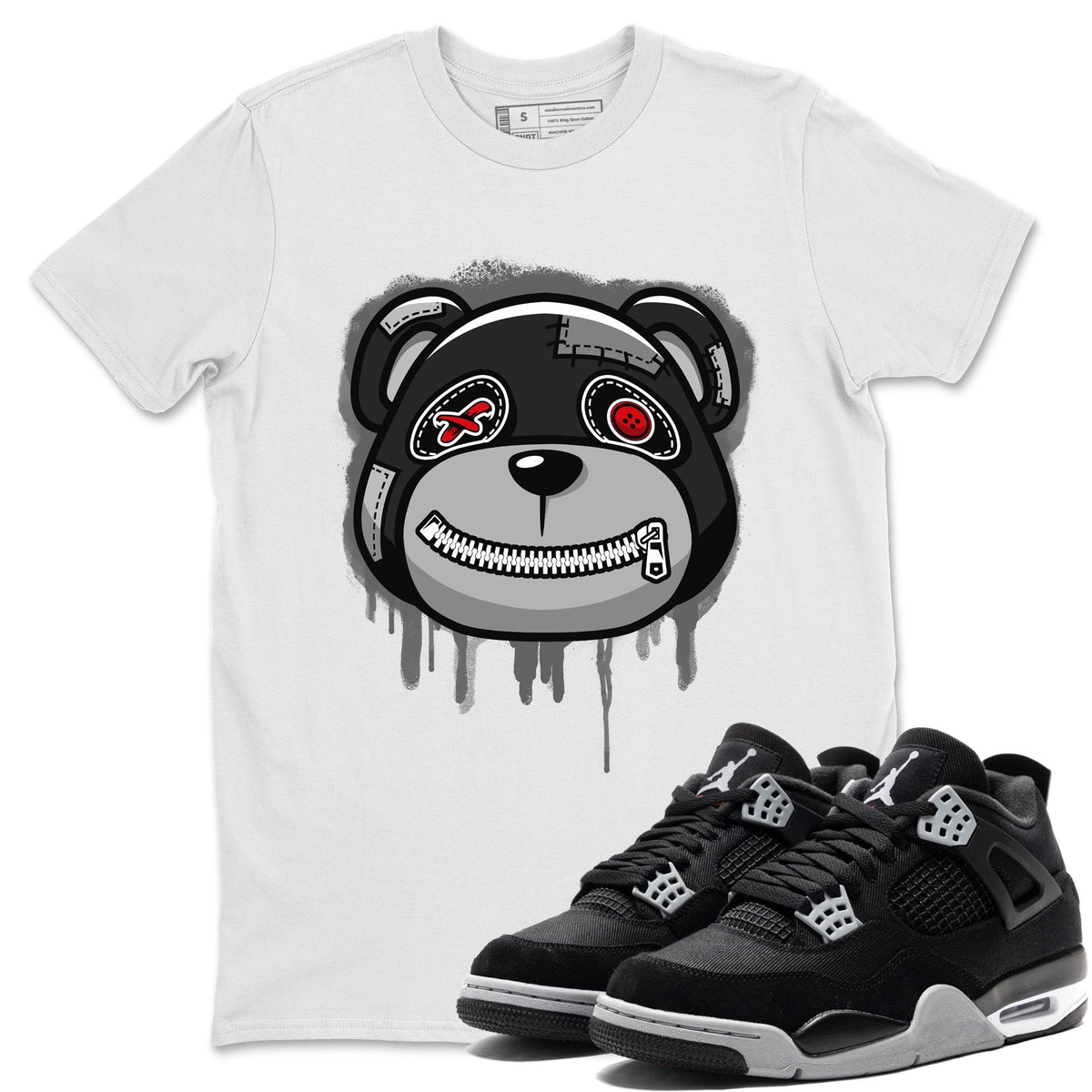 Jordan 4 Black Canvas Sneaker Matching T-Shirt Bear Face Sneaker Tees Jordan 4 Black Canvas Sneaker Release Tees Crew Neck Tees