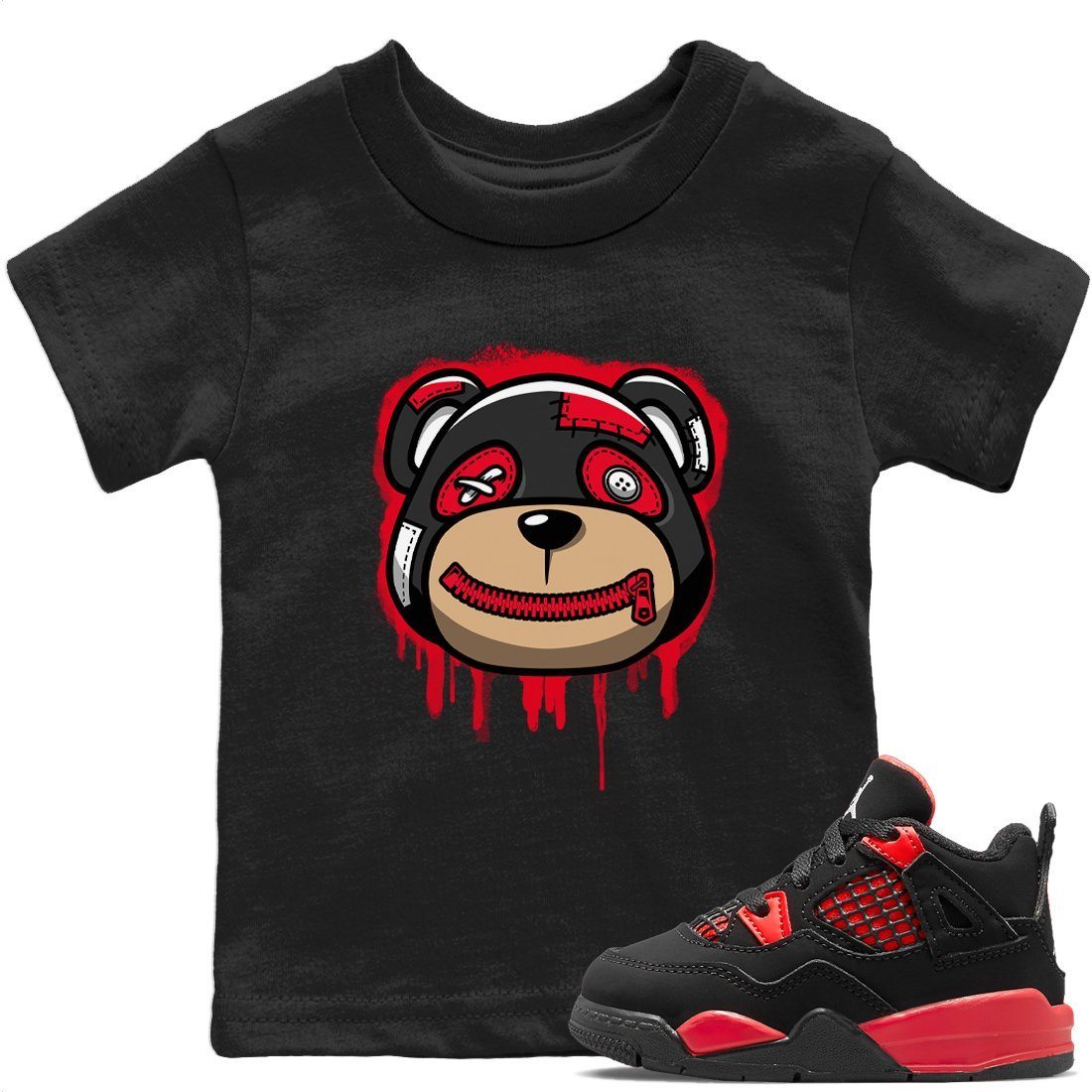 Jordan 4 Red Thunder Sneaker Matching T-Shirt Bear Face Sneaker Tees Jordan 4 Red Thunder Sneaker Release Tees Kids Shirts
