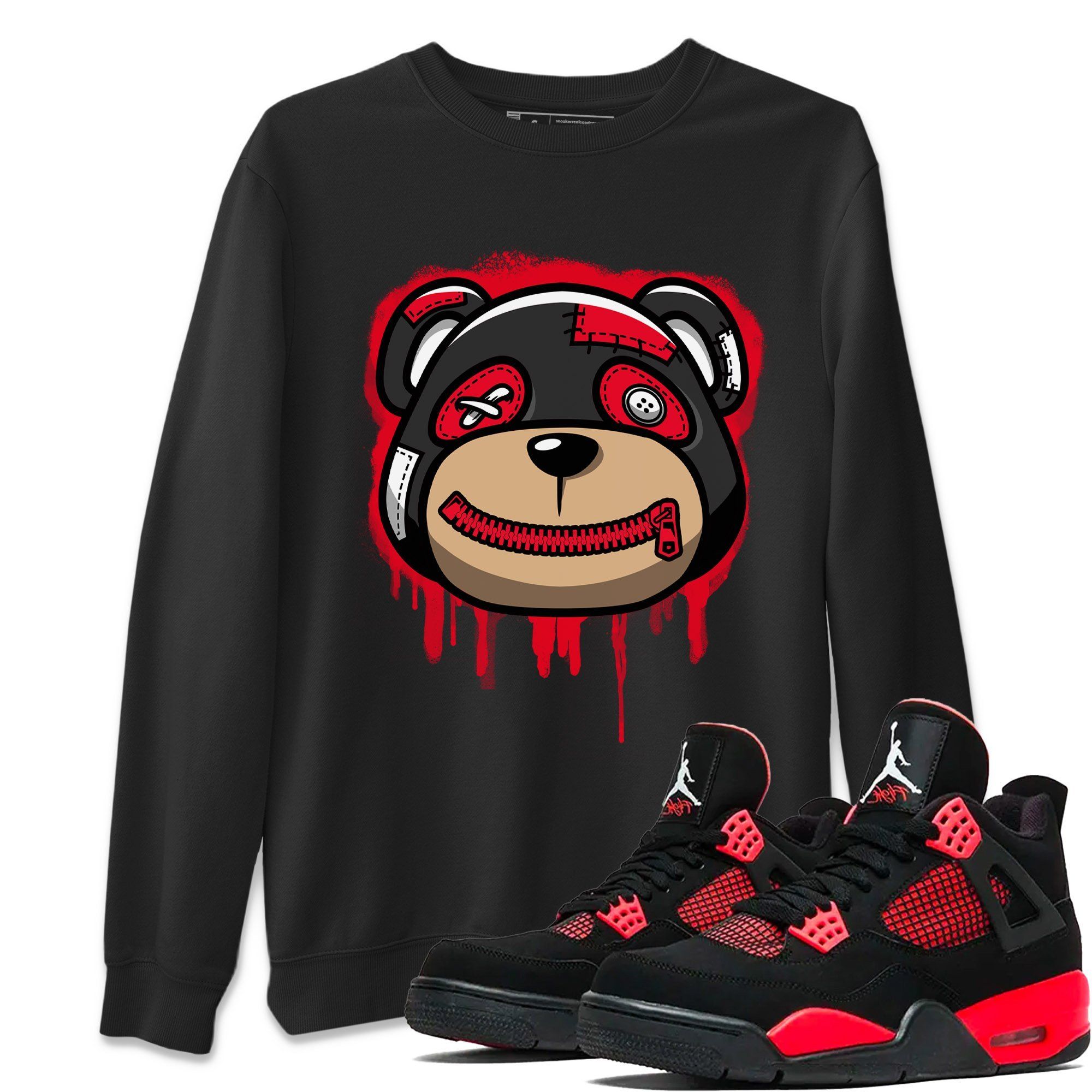 Jordan 4 Red Thunder Sneaker Matching T-Shirt Bear Face Sneaker Tees Jordan 4 Red Thunder Sneaker Release Tees Crew Neck Tees