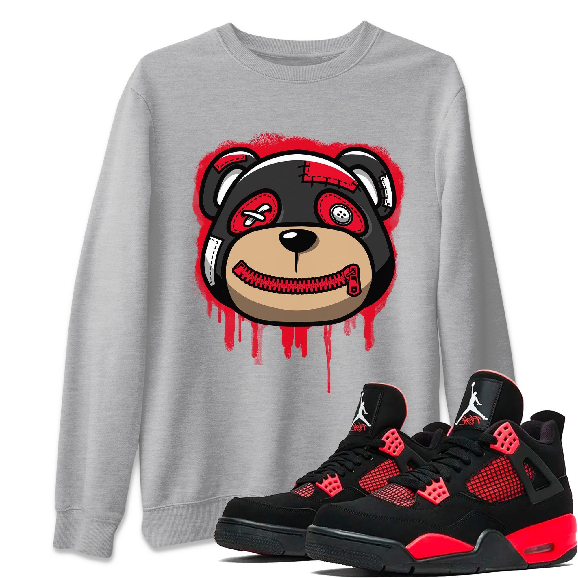 Jordan 4 Red Thunder Sneaker Matching T-Shirt Bear Face Sneaker Tees Jordan 4 Red Thunder Sneaker Release Tees Crew Neck Tees
