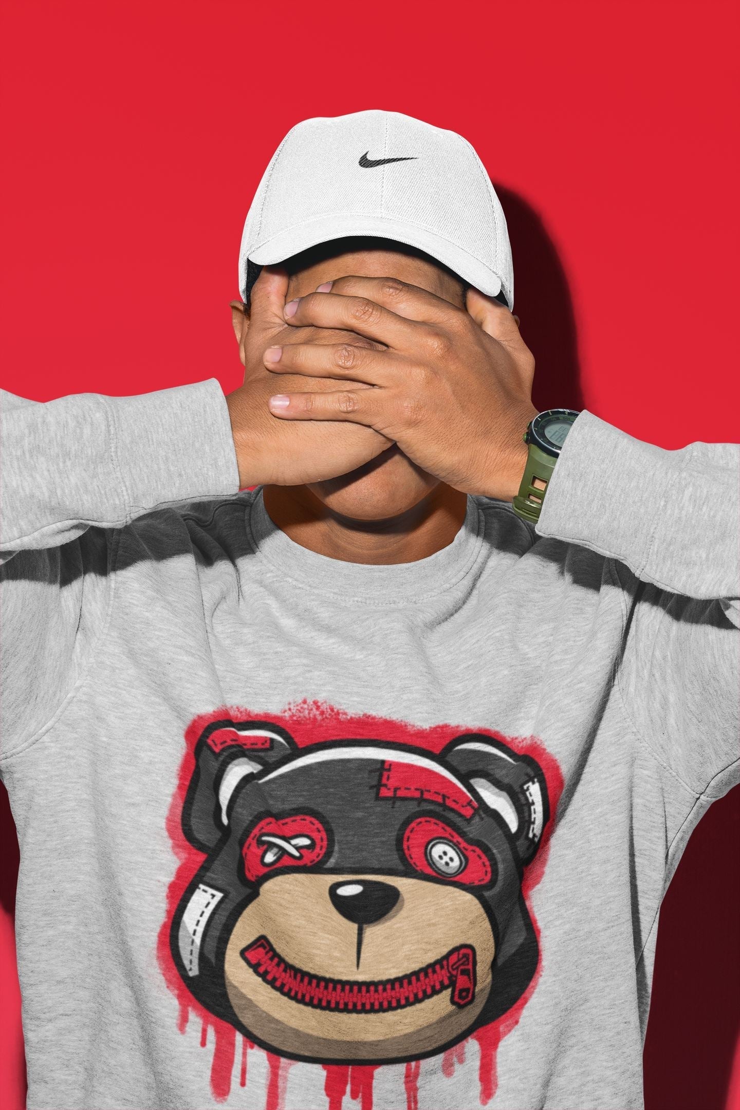 Jordan 4 Red Thunder Sneaker Matching T-Shirt Bear Face Sneaker Tees Jordan 4 Red Thunder Sneaker Release Tees Crew Neck Tees