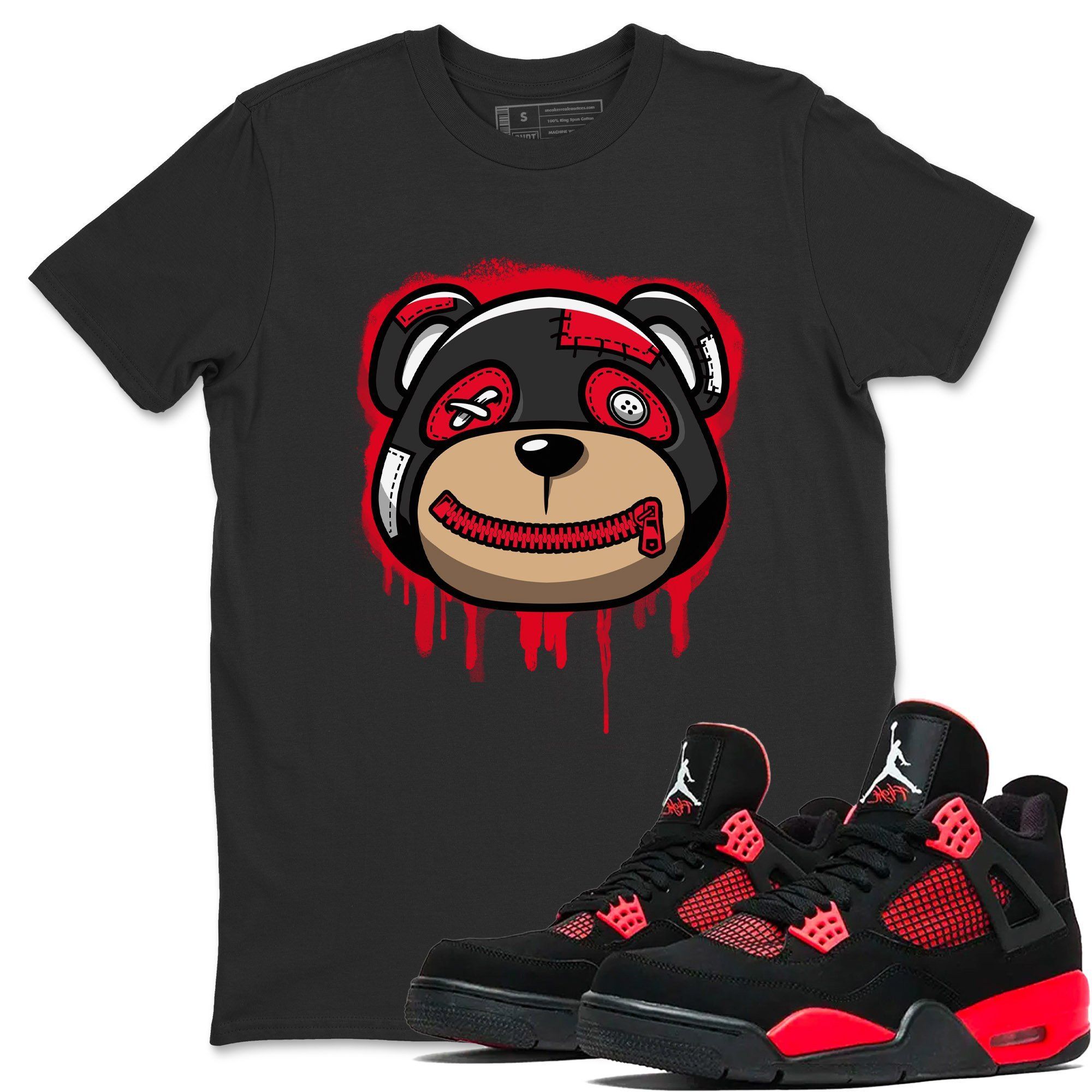 Jordan 4 Red Thunder Sneaker Matching T-Shirt Bear Face Sneaker Tees Jordan 4 Red Thunder Sneaker Release Tees Crew Neck Tees