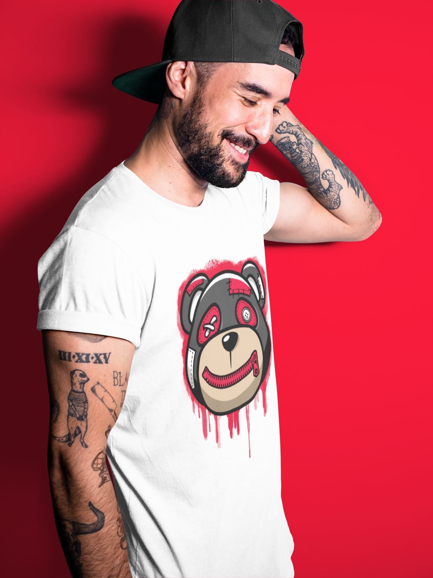 Jordan 4 Red Thunder Sneaker Matching T-Shirt Bear Face Sneaker Tees Jordan 4 Red Thunder Sneaker Release Tees Crew Neck Tees