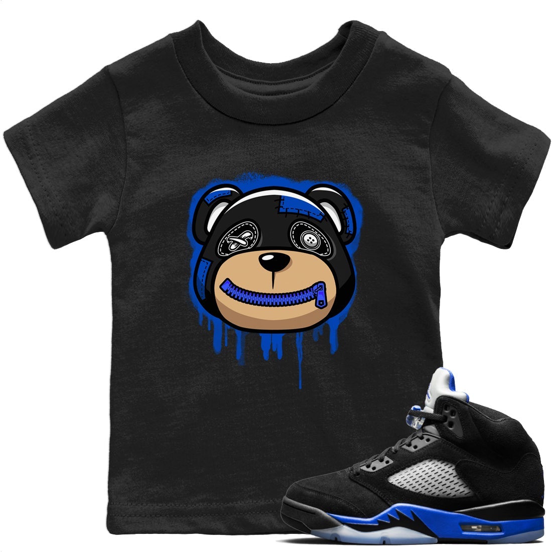 Jordan 5 Racer Blue Sneaker Matching T-Shirt Bear Face Sneaker Tees Jordan 5 Racer Blue Sneaker Release Tees Kids Shirts