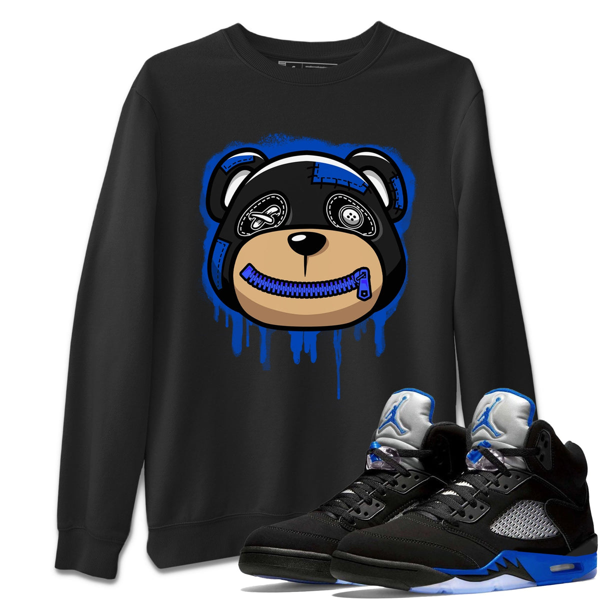 Jordan 5 Racer Blue Sneaker Matching T-Shirt Bear Face Sneaker Tees Jordan 5 Racer Blue Sneaker Release Tees Crew Neck Tees