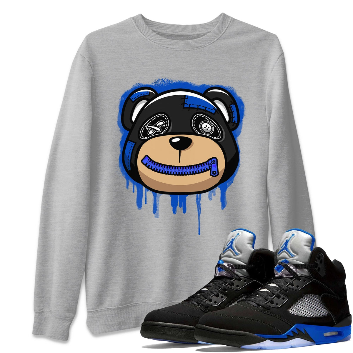 Jordan 5 Racer Blue Sneaker Matching T-Shirt Bear Face Sneaker Tees Jordan 5 Racer Blue Sneaker Release Tees Crew Neck Tees