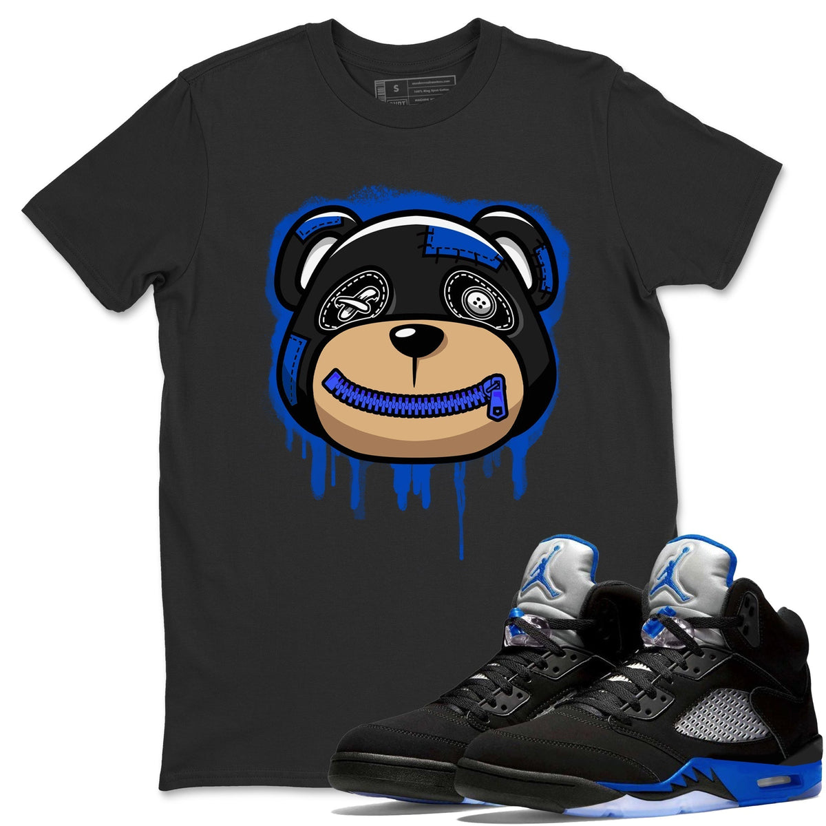 Jordan 5 Racer Blue Sneaker Matching T-Shirt Bear Face Sneaker Tees Jordan 5 Racer Blue Sneaker Release Tees Crew Neck Tees