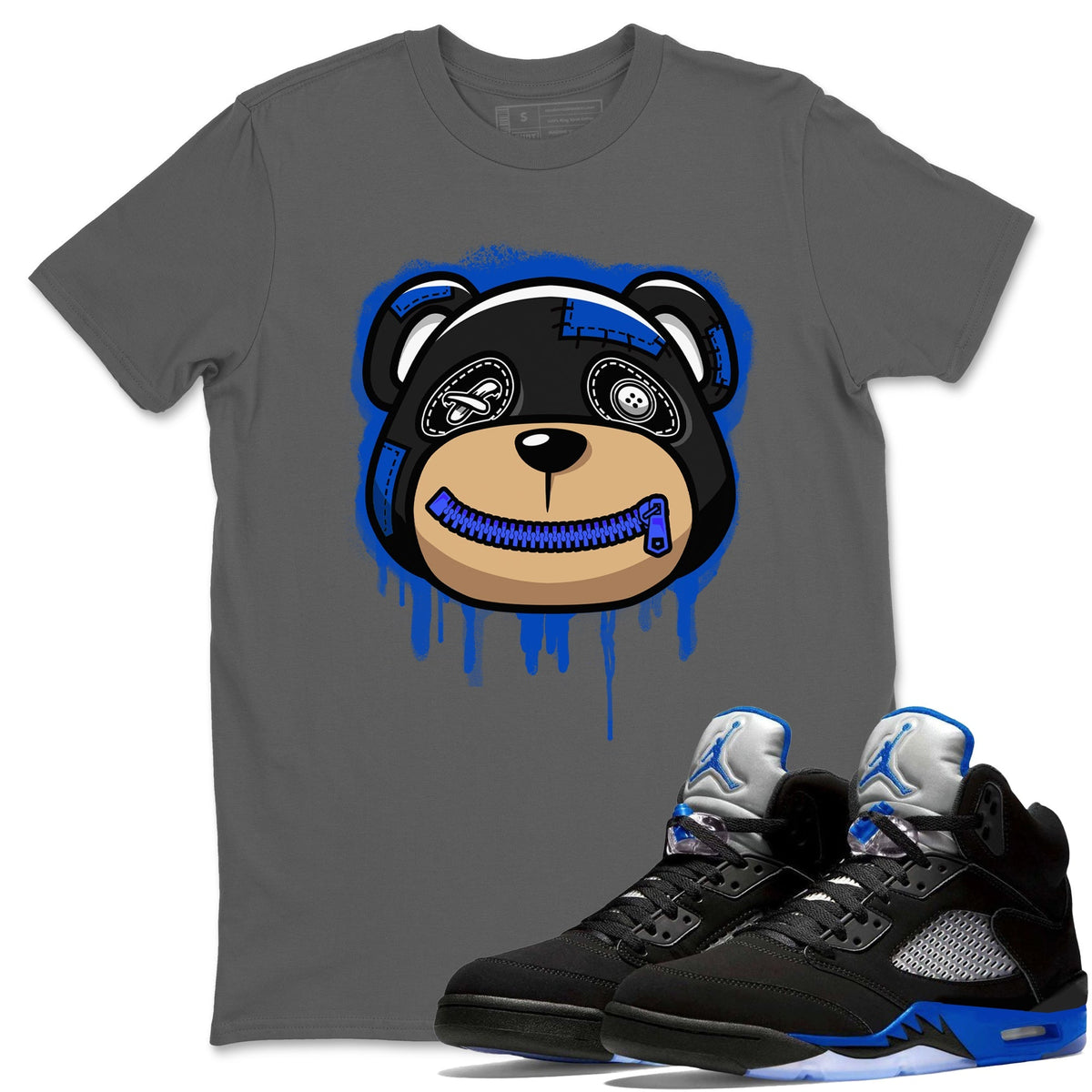 Jordan 5 Racer Blue Sneaker Matching T-Shirt Bear Face Sneaker Tees Jordan 5 Racer Blue Sneaker Release Tees Crew Neck Tees