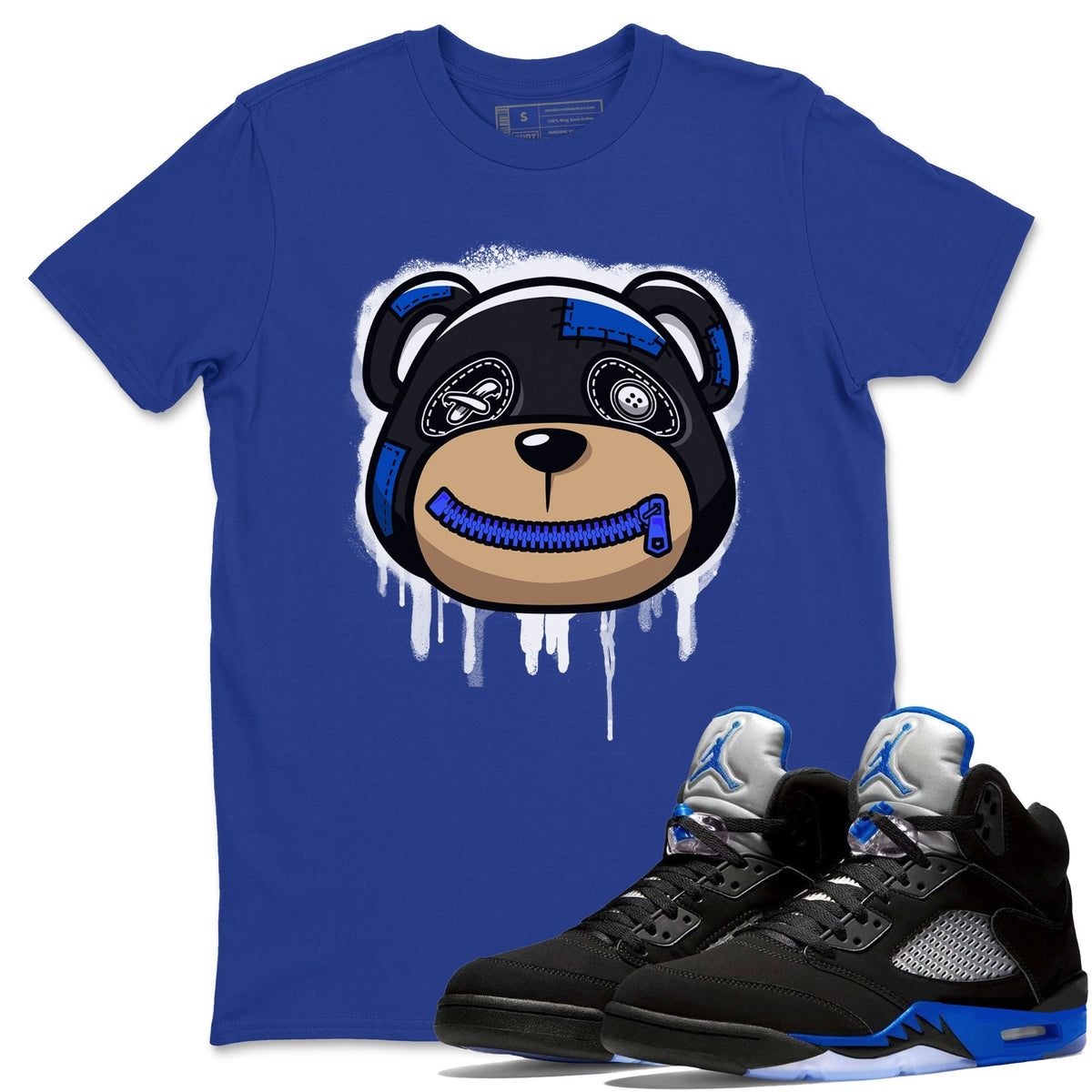 Jordan 5 Racer Blue Sneaker Matching T-Shirt Bear Face Sneaker Tees Jordan 5 Racer Blue Sneaker Release Tees Crew Neck Tees