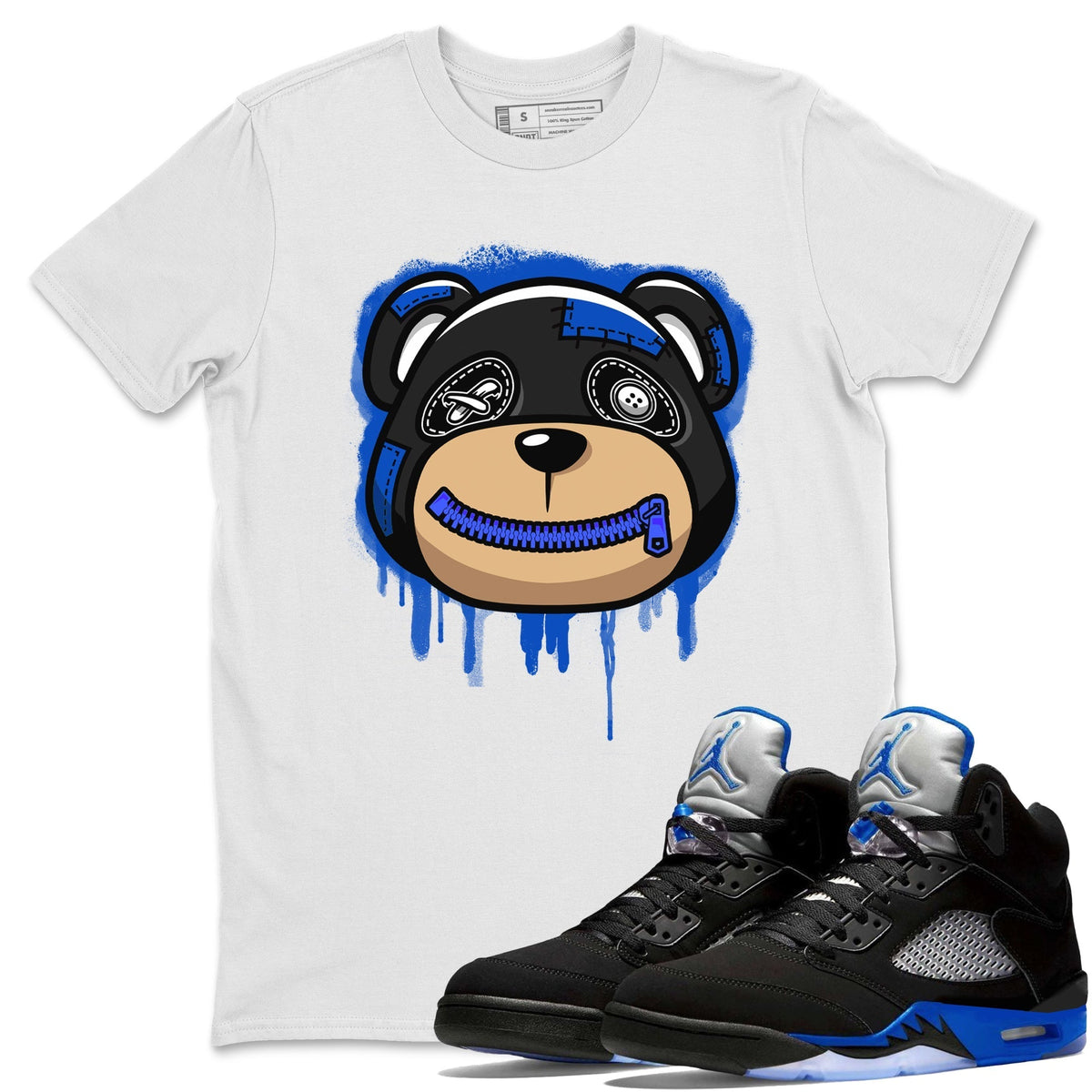 Jordan 5 Racer Blue Sneaker Matching T-Shirt Bear Face Sneaker Tees Jordan 5 Racer Blue Sneaker Release Tees Crew Neck Tees