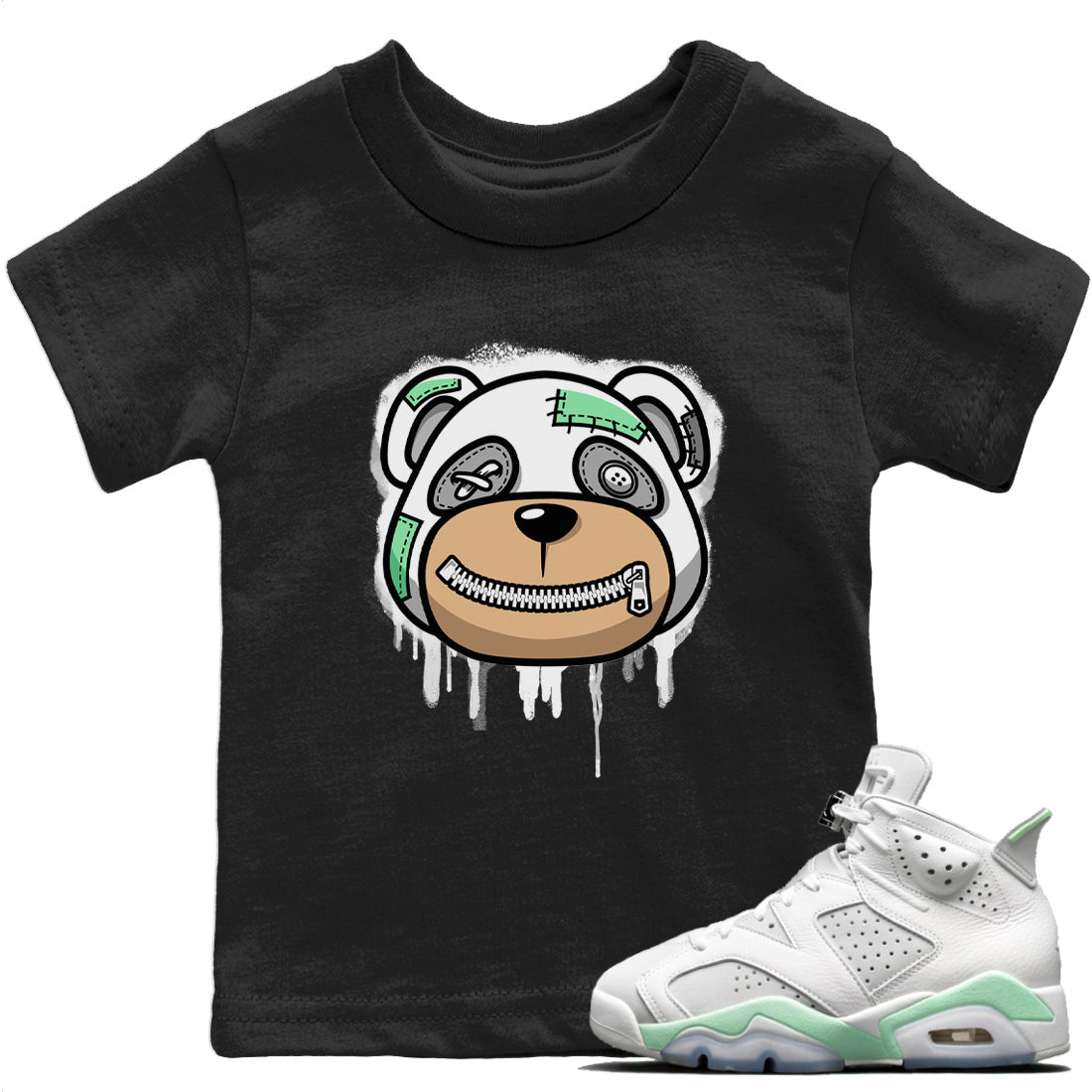 Jordan 6 Mint Foam Sneaker Matching T-Shirt Bear Face Sneaker Tees Jordan 6 Mint Foam Sneaker Release Tees Kids Shirts