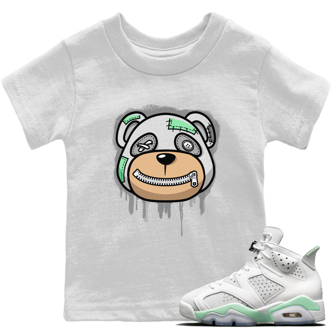 Jordan 6 Mint Foam Sneaker Matching T-Shirt Bear Face Sneaker Tees Jordan 6 Mint Foam Sneaker Release Tees Kids Shirts