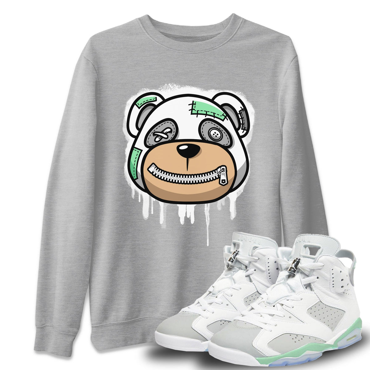 Jordan 6 Mint Foam Sneaker Matching T-Shirt Bear Face Sneaker Tees Jordan 6 Mint Foam Sneaker Release Tees Crew Neck Tees