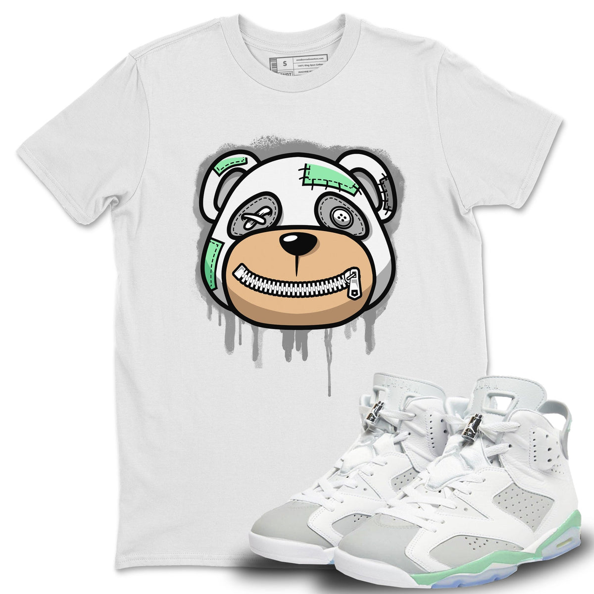 Jordan 6 Mint Foam Sneaker Matching T-Shirt Bear Face Sneaker Tees Jordan 6 Mint Foam Sneaker Release Tees Crew Neck Tees