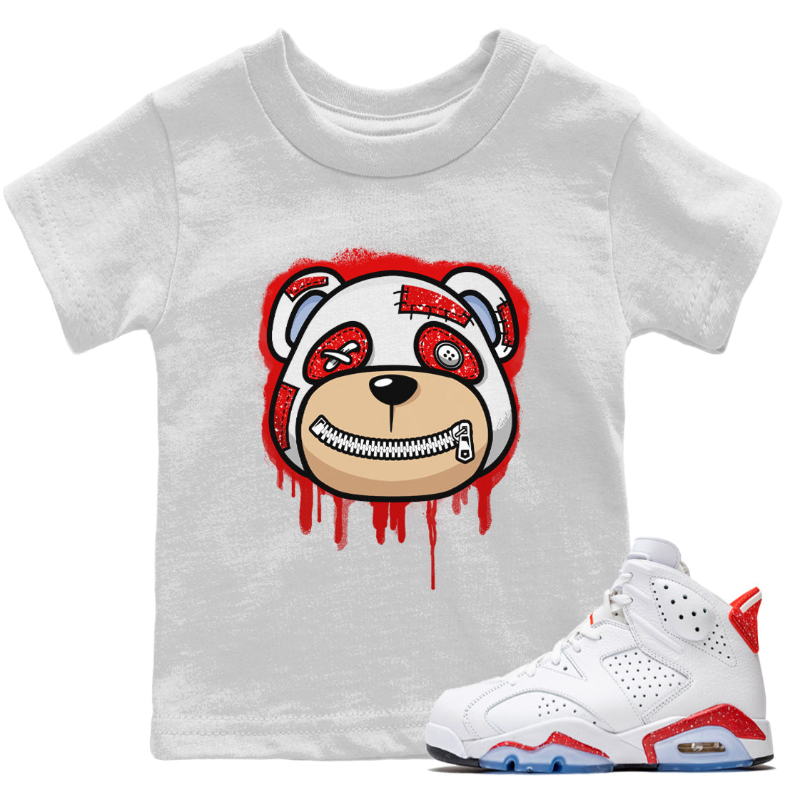 Jordan 6 Red Velvet Cookies Sneaker Matching T-Shirt Bear Face Sneaker Tees Jordan 6 Red Velvet Cookies Sneaker Release Tees Kids Shirts
