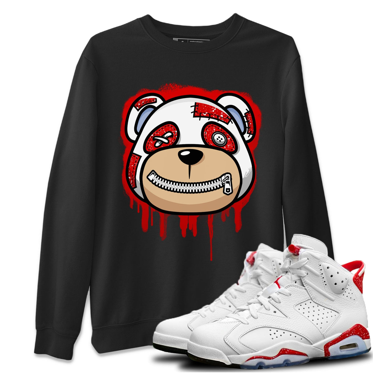Jordan 6 Red Velvet Cookies Sneaker Matching T-Shirt Bear Face Sneaker Tees Jordan 6 Red Velvet Cookies Sneaker Release Tees Crew Neck Tees