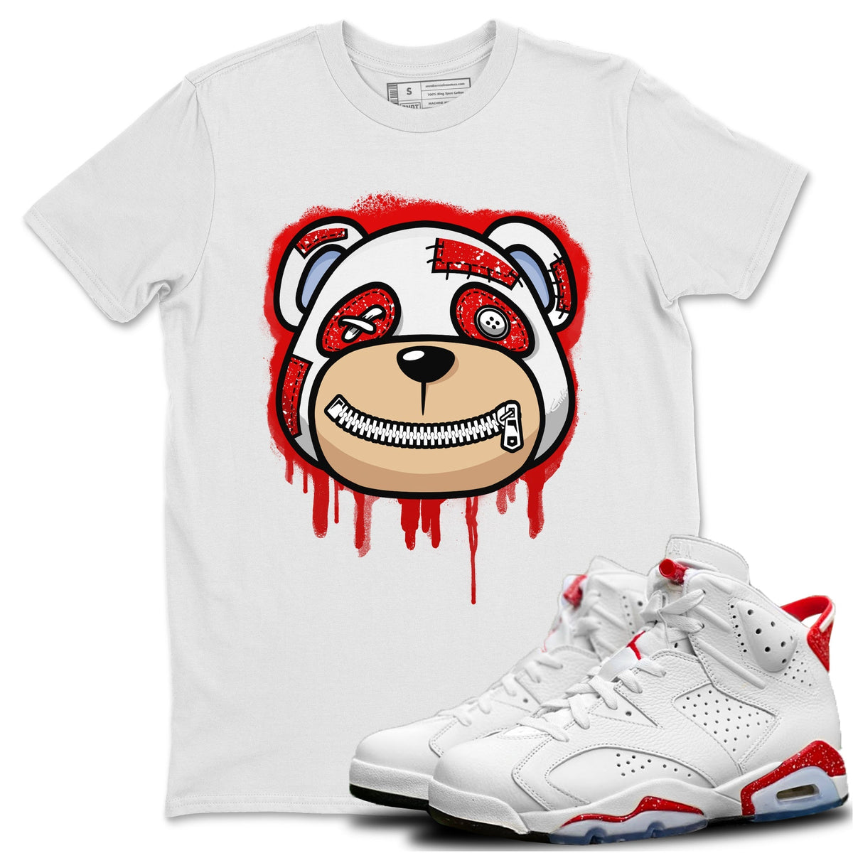 Jordan 6 Red Velvet Cookies Sneaker Matching T-Shirt Bear Face Sneaker Tees Jordan 6 Red Velvet Cookies Sneaker Release Tees Crew Neck Tees