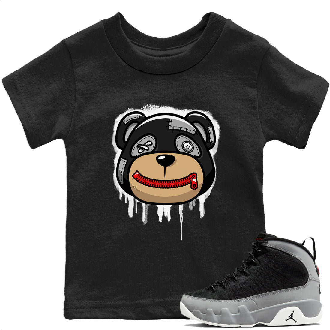 Jordan 9 Particle Grey Shirt To Match Jordans Bear Face Sneaker Tees Jordan 9 Particle Grey Drip Gear Zone Sneaker Matching Clothing Kids Shirts