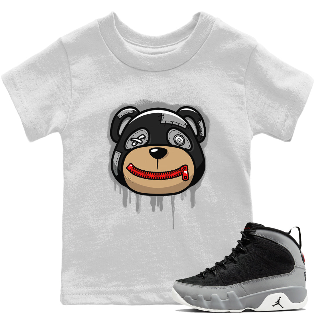 Jordan 9 Particle Grey Shirt To Match Jordans Bear Face Sneaker Tees Jordan 9 Particle Grey Drip Gear Zone Sneaker Matching Clothing Kids Shirts
