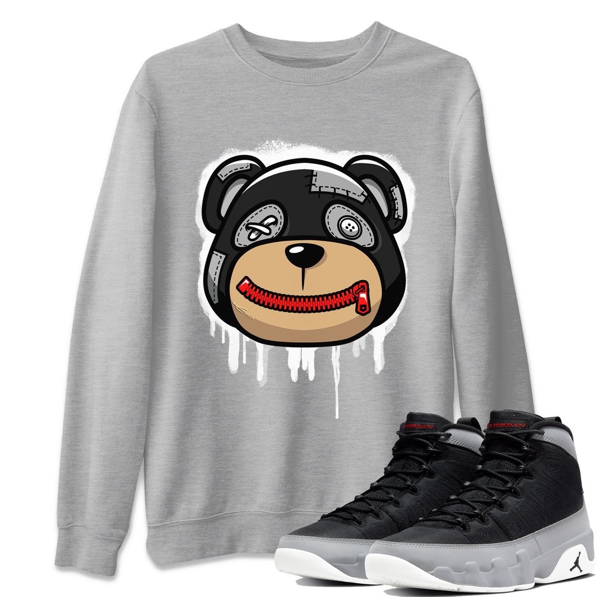Jordan 9 Particle Grey Shirt To Match Jordans Bear Face Sneaker Tees Jordan 9 Particle Grey Drip Gear Zone Sneaker Matching Clothing Unisex Shirts