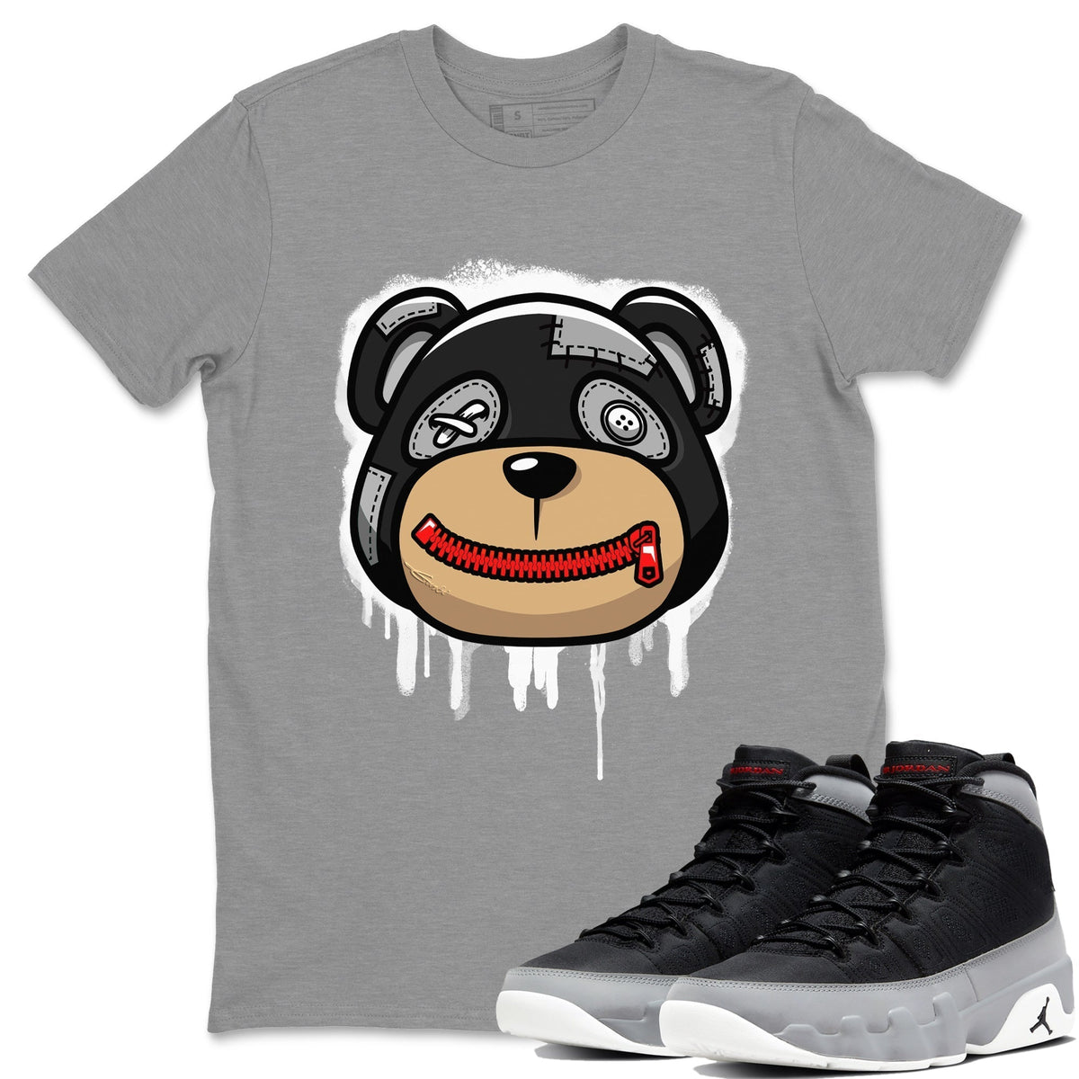 Jordan 9 Particle Grey Shirt To Match Jordans Bear Face Sneaker Tees Jordan 9 Particle Grey Drip Gear Zone Sneaker Matching Clothing Unisex Shirts