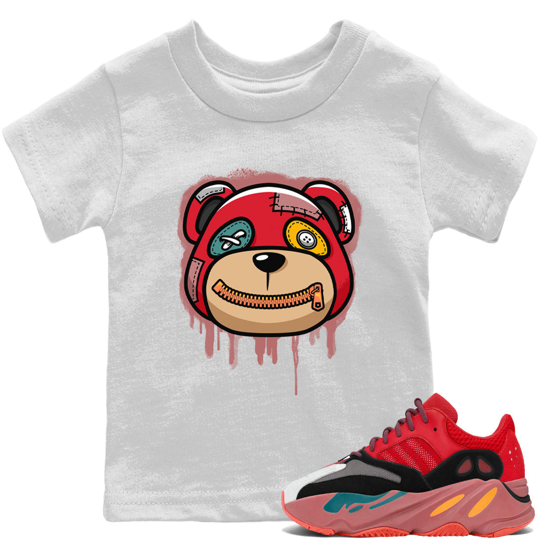 Yeezy 700 Hi-Res Red Shirt To Match Jordans Bear Face Sneaker Tees Yeezy 700 Hi-Res Red Drip Gear Zone Sneaker Matching Clothing Kids Shirts