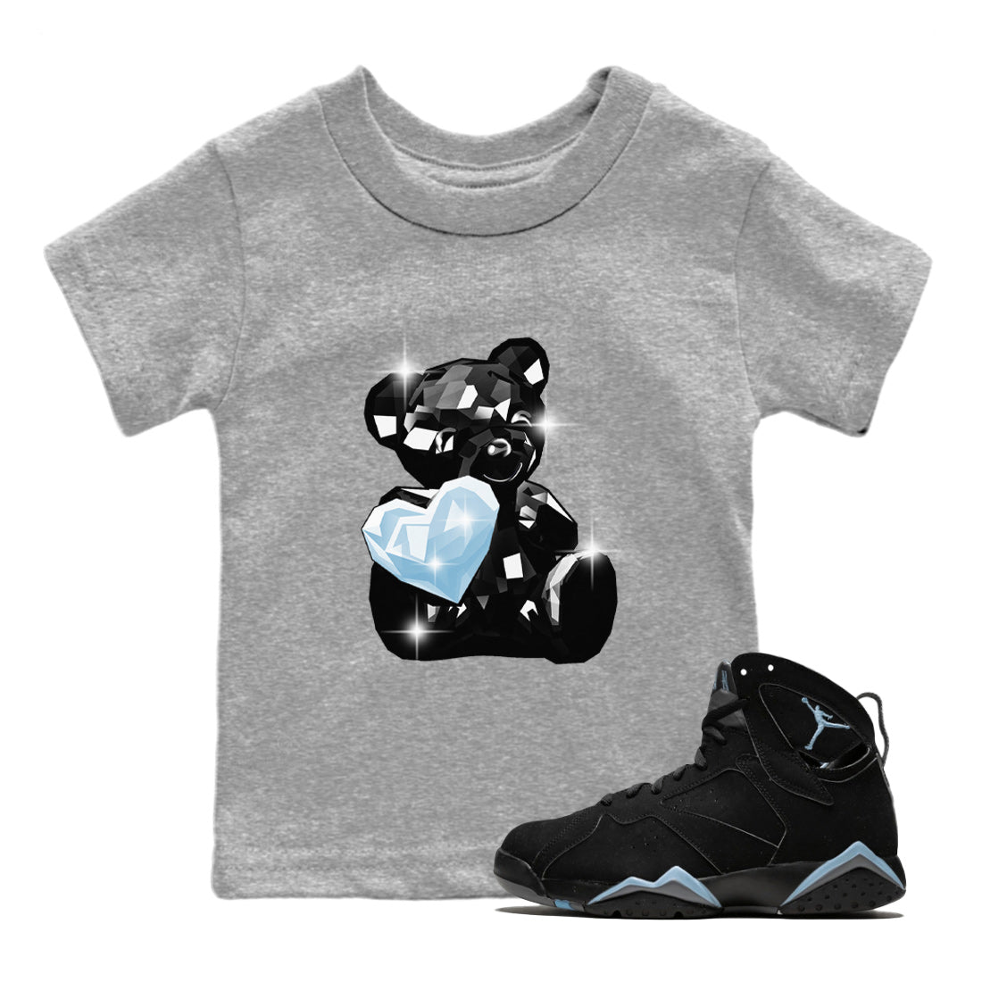Air Jordan 7 Chambray Sneaker Match Tees Bear Germs Streetwear Sneaker Shirt AJ7 Chambray Drip Gear Zone Sneaker Matching Clothing Kids Shirts Heather Grey 1