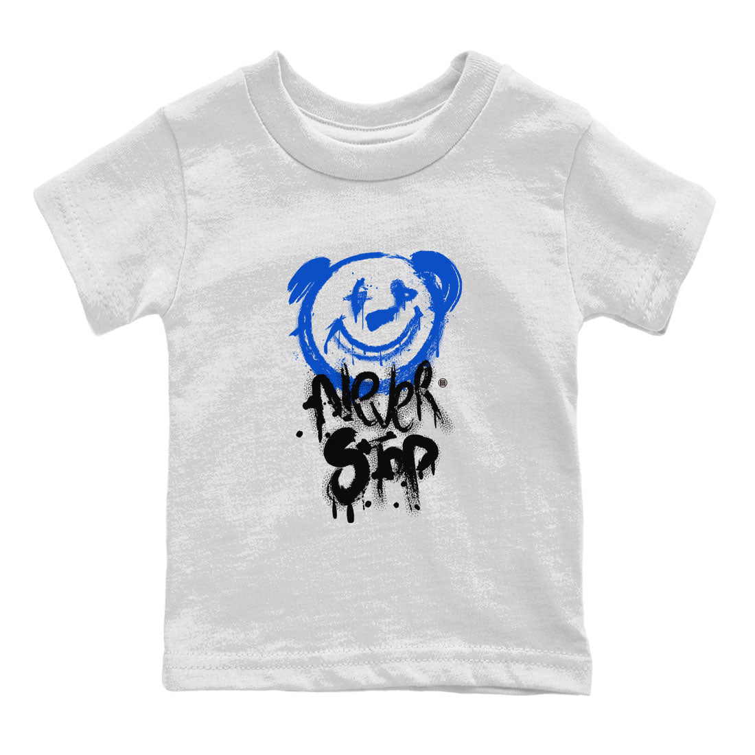 Air Jordan 1 Royal Reimagined shirt to match jordans Bear Never Stop sneaker tees Jordan 1 High OG Royal Reimagined Drip Gear Zones Baby Toddler White 2 T-Shirt