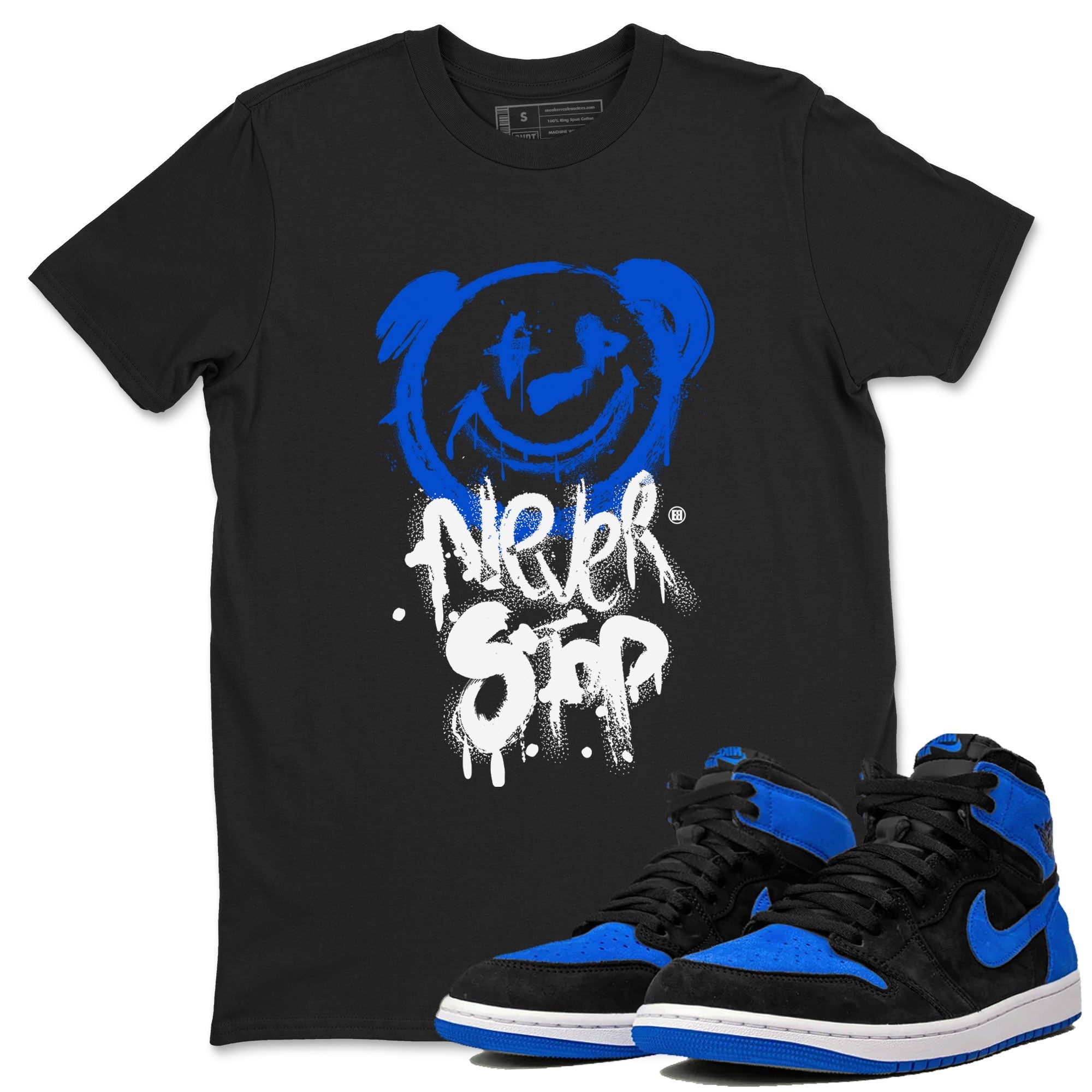 Air Jordan 1 Royal Reimagined shirt to match jordans Bear Never Stop sneaker tees Air Jordan 1 Royal Reimagined Drip Gear Zones Streetwear Casual Fit Black 1 T-Shirt