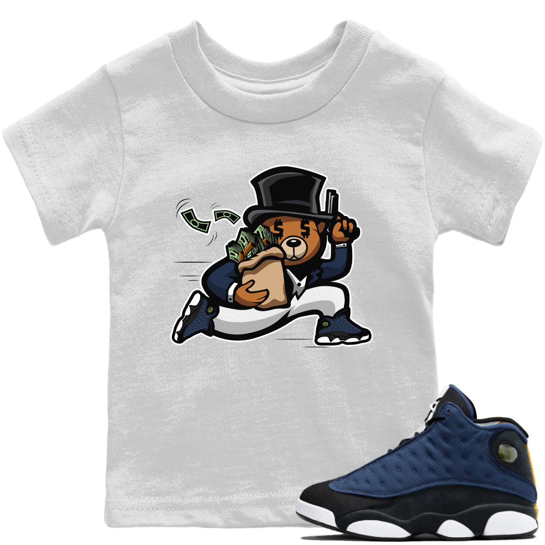 Jordan 13 Brave Blue Sneaker Matching T-Shirt Bear Steals Sneaker Tees Jordan 13 Brave Blue Sneaker Release Tees Kids Shirts