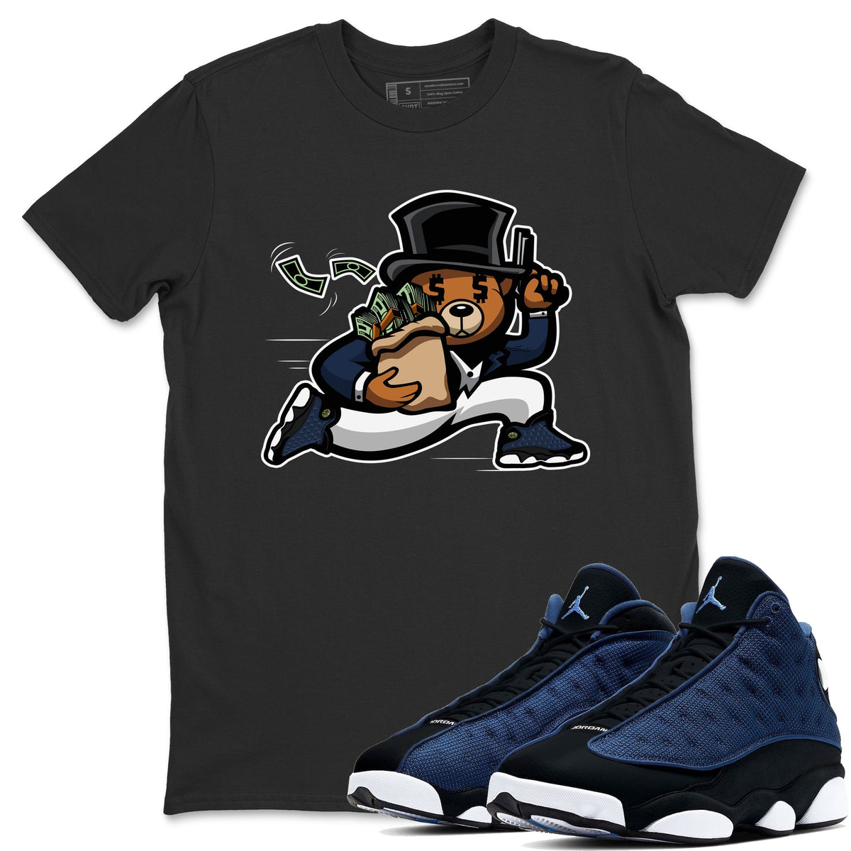 Jordan 13 Brave Blue Sneaker Matching T-Shirt Bear Steals Sneaker Tees Jordan 13 Brave Blue Sneaker Release Tees Crew Neck Tees
