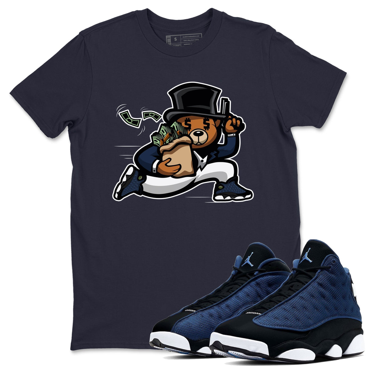 Jordan 13 Brave Blue Sneaker Matching T-Shirt Bear Steals Sneaker Tees Jordan 13 Brave Blue Sneaker Release Tees Crew Neck Tees