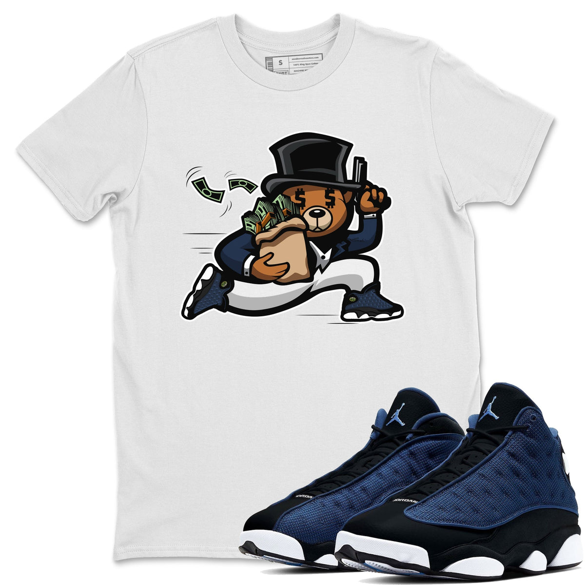 Jordan 13 Brave Blue Sneaker Matching T-Shirt Bear Steals Sneaker Tees Jordan 13 Brave Blue Sneaker Release Tees Crew Neck Tees